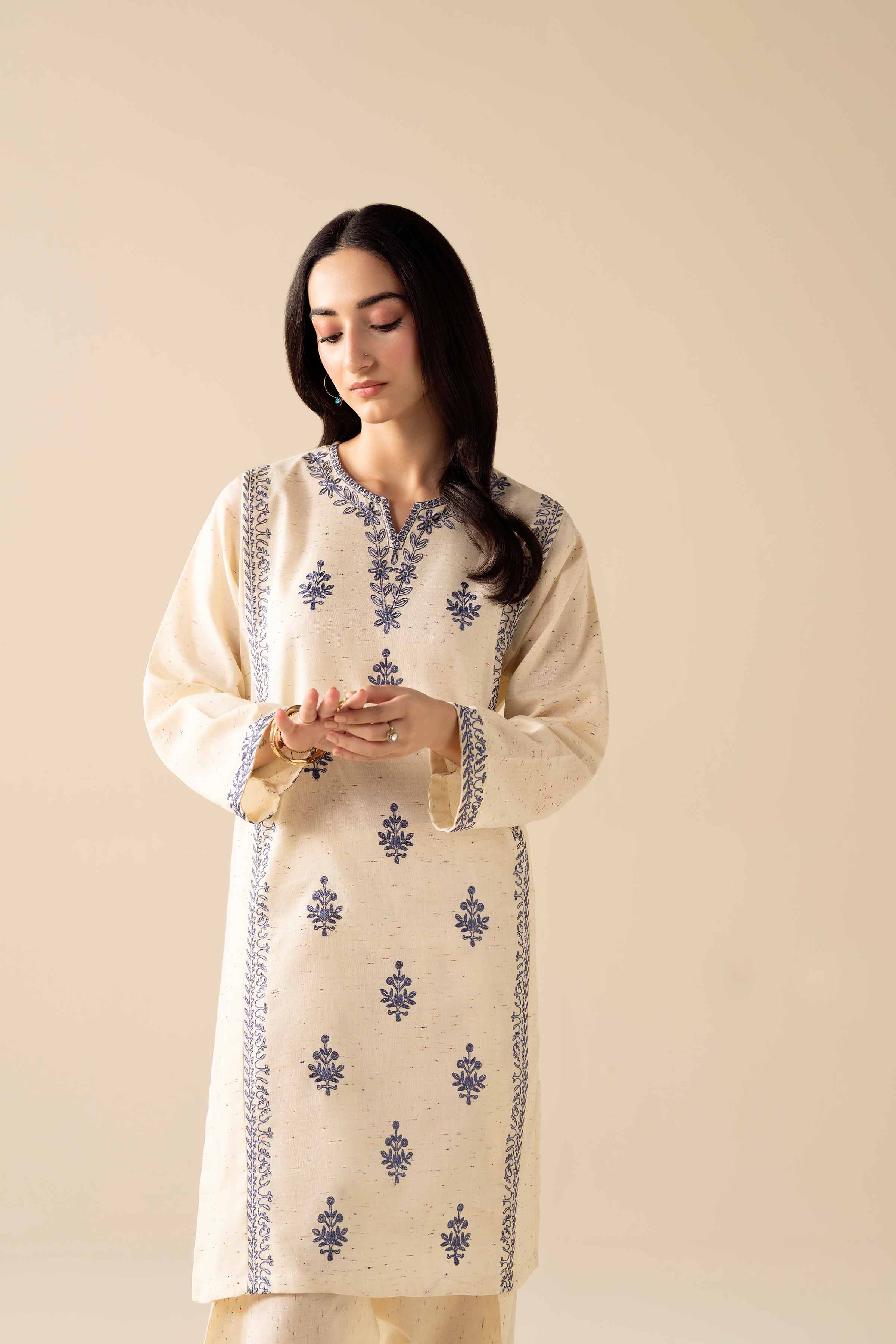 2 Piece - Embroidered Suit - PW25-271 READY TO WEAR White Khaddar 2PC Embroidered