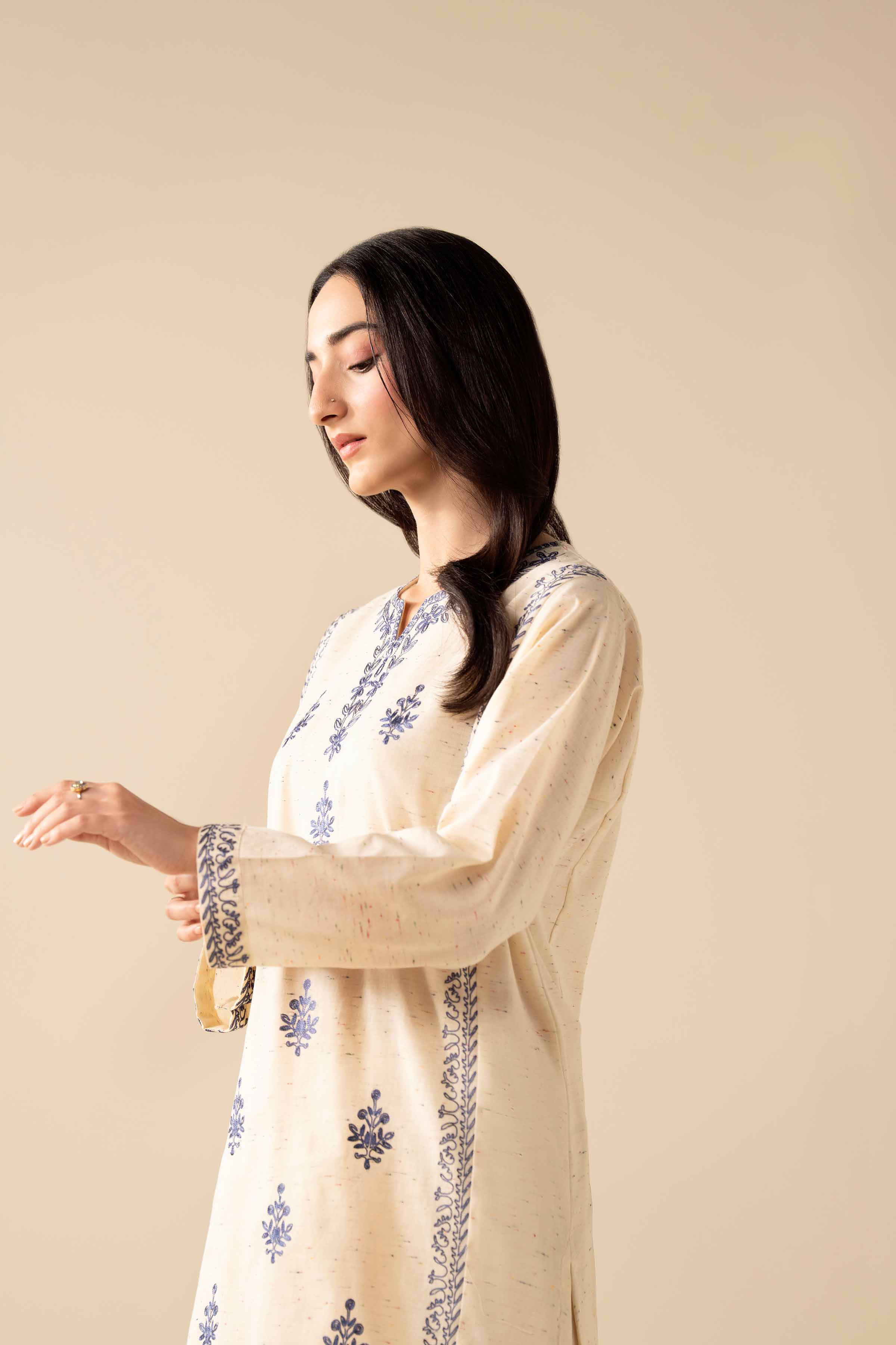 2 Piece - Embroidered Suit - PW25-271 READY TO WEAR White Khaddar 2PC Embroidered