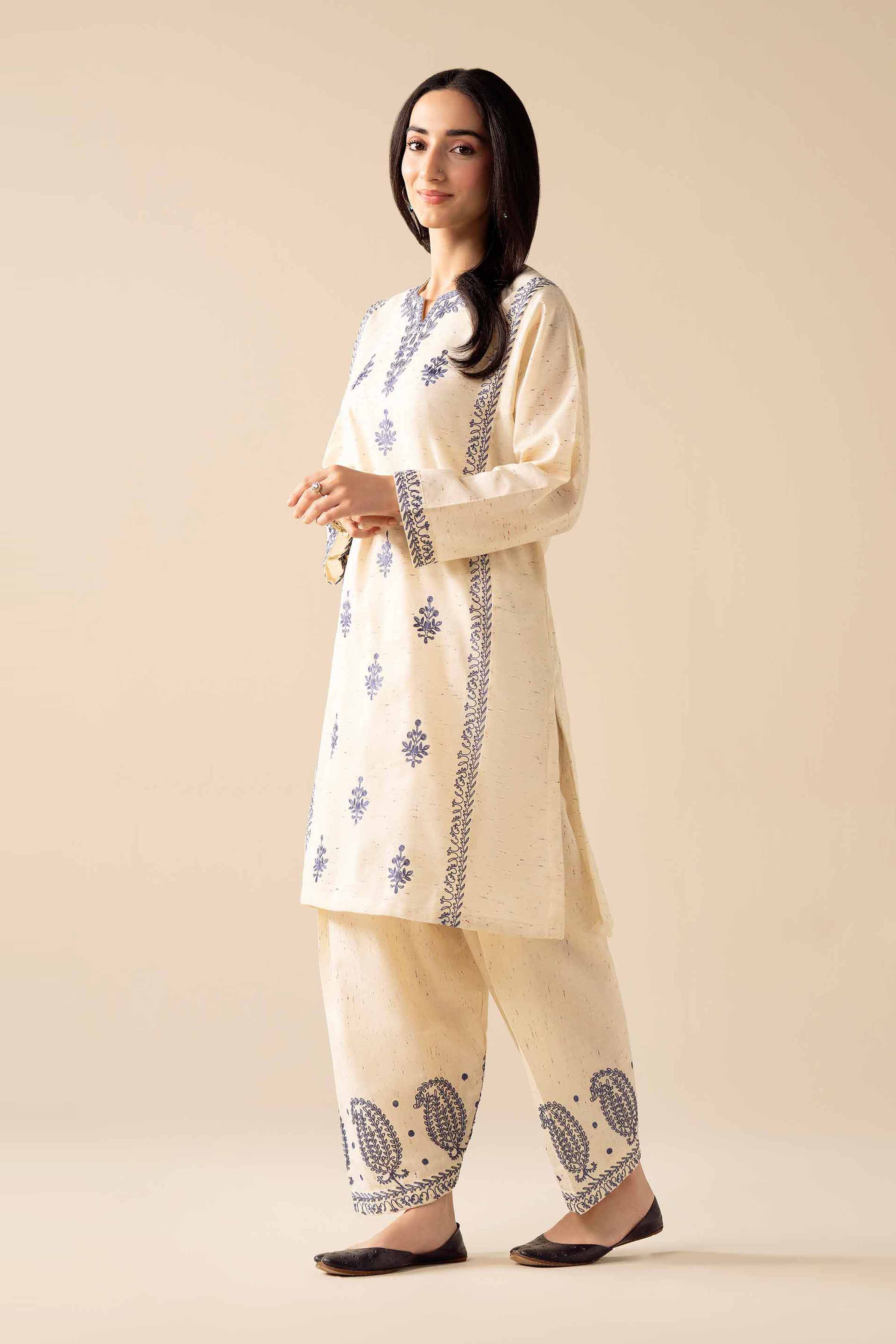 2 Piece - Embroidered Suit - PW25-271 READY TO WEAR White Khaddar 2PC Embroidered