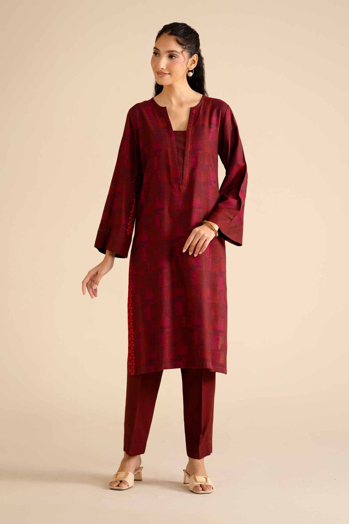 2 Piece - Basic Suit - PW25-278 Red Jacquard 2PC Solids Nishat Australia