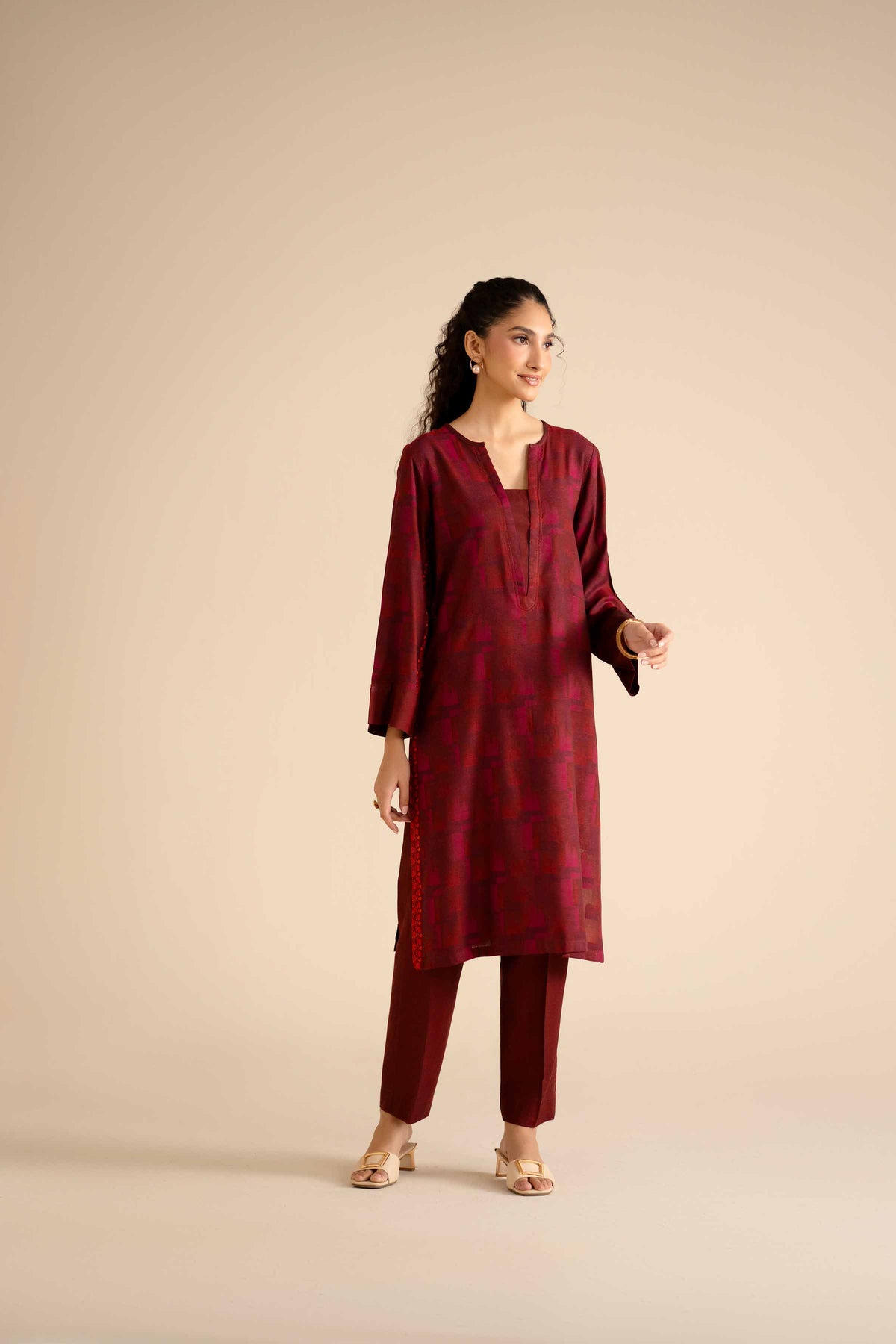2 Piece - Basic Suit - PW25-278 Red Jacquard 2PC Solids Nishat Australia