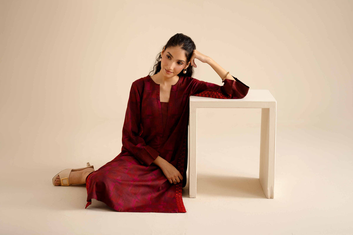 2 Piece - Basic Suit - PW25-278 Red Jacquard 2PC Solids Nishat Australia