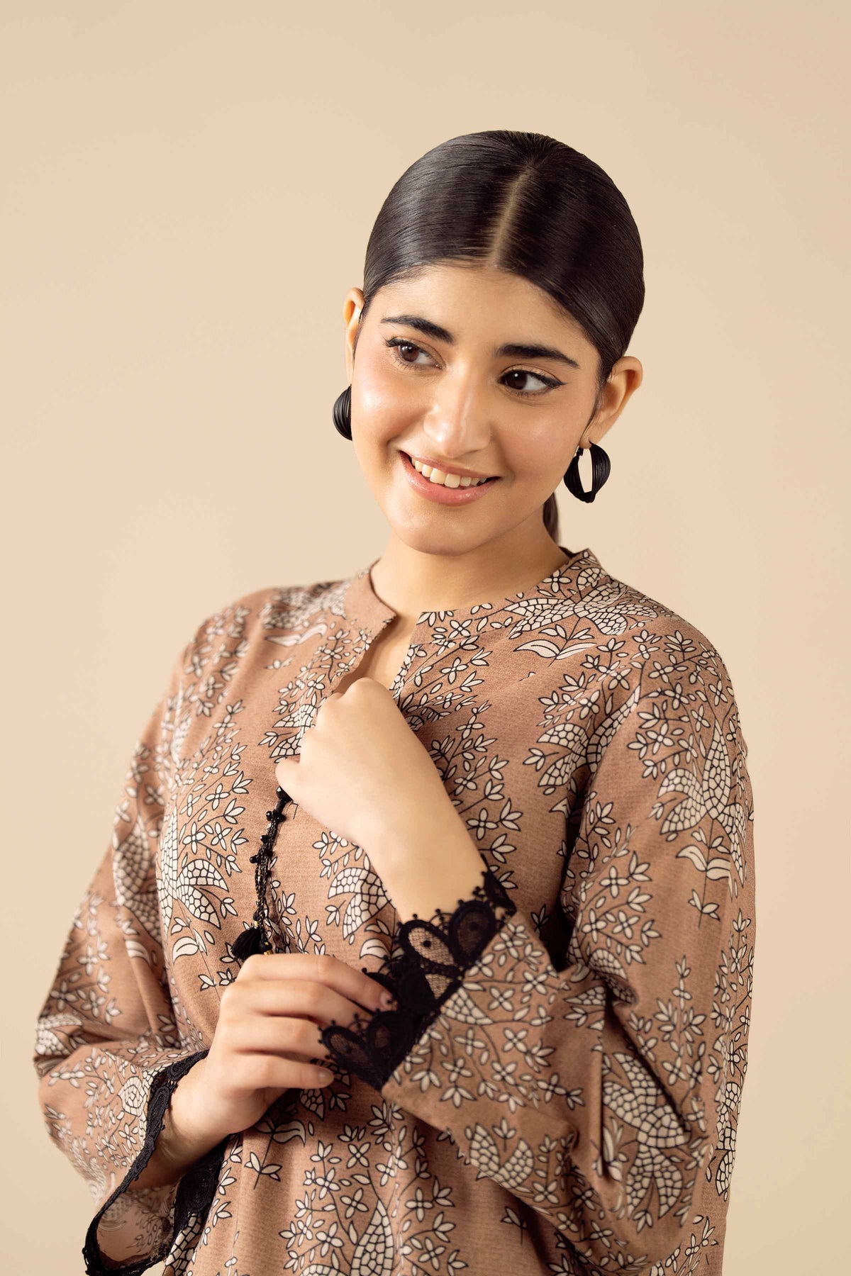 2 Piece - Printed Embroidered Suit - PW25-280 Brown Wool 2PC Embroidered Nishat Australia