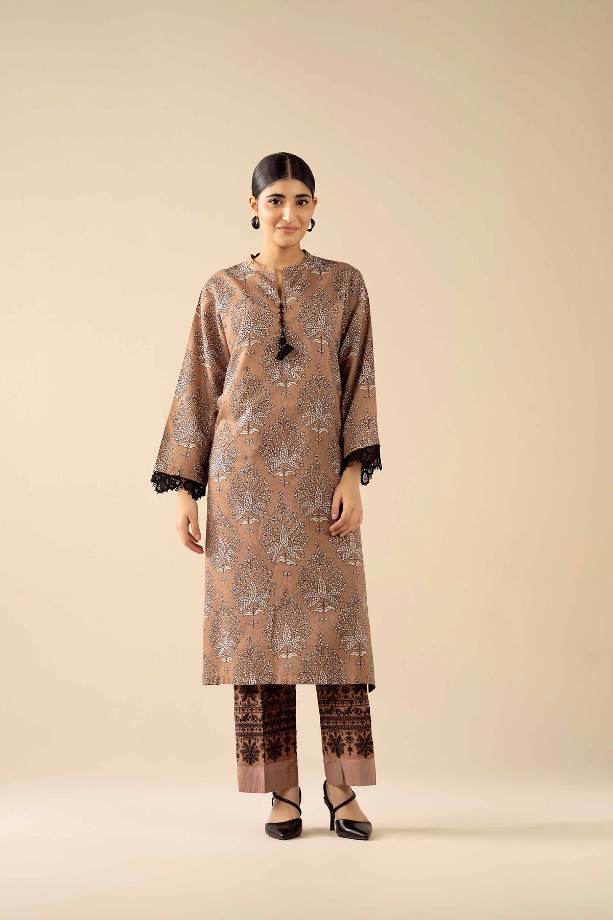 2 Piece - Printed Embroidered Suit - PW25-280 Brown Wool 2PC Embroidered Nishat Australia
