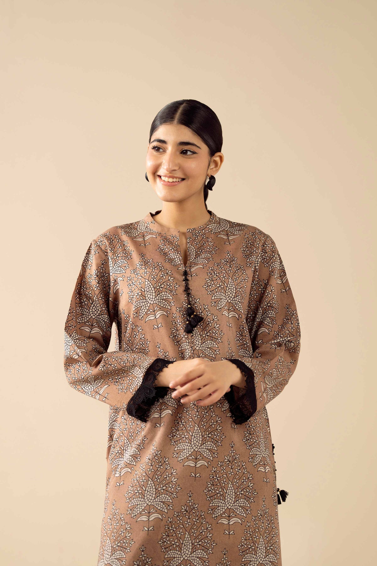 2 Piece - Printed Embroidered Suit - PW25-280 Brown Wool 2PC Embroidered Nishat Australia