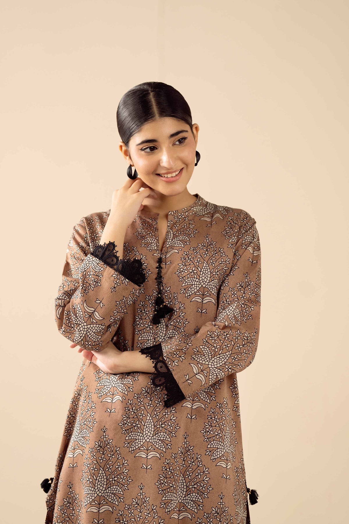 2 Piece - Printed Embroidered Suit - PW25-280 Brown Wool 2PC Embroidered Nishat Australia
