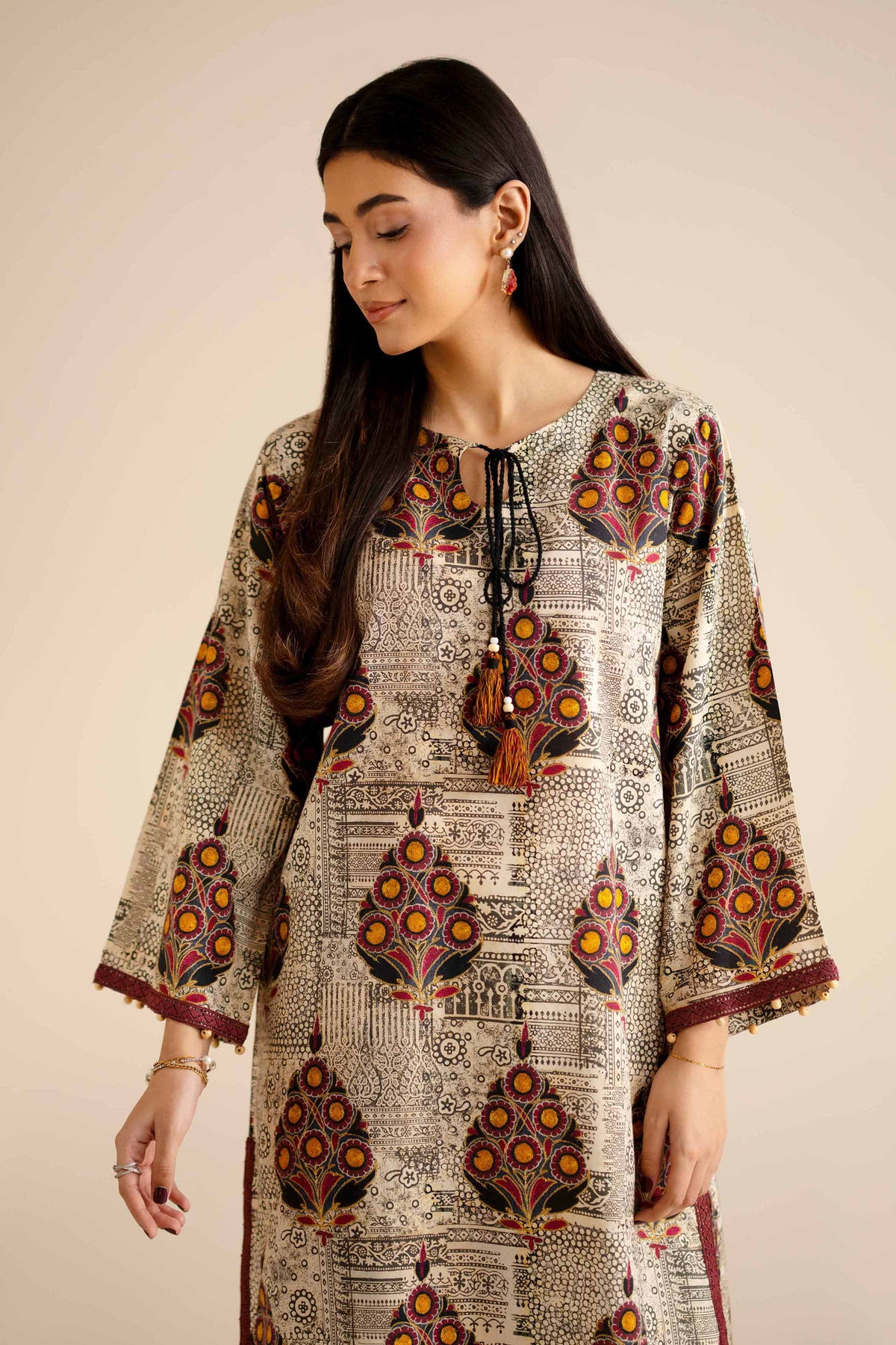 2 Piece - Printed Suit - PW25-282 Beige Wool 2PC Printed Nishat Australia
