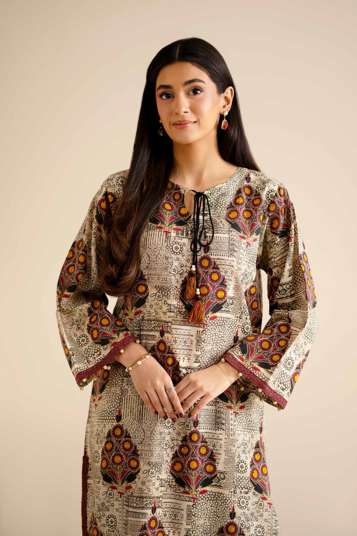 2 Piece - Printed Suit - PW25-282 Beige Wool 2PC Printed Nishat Australia
