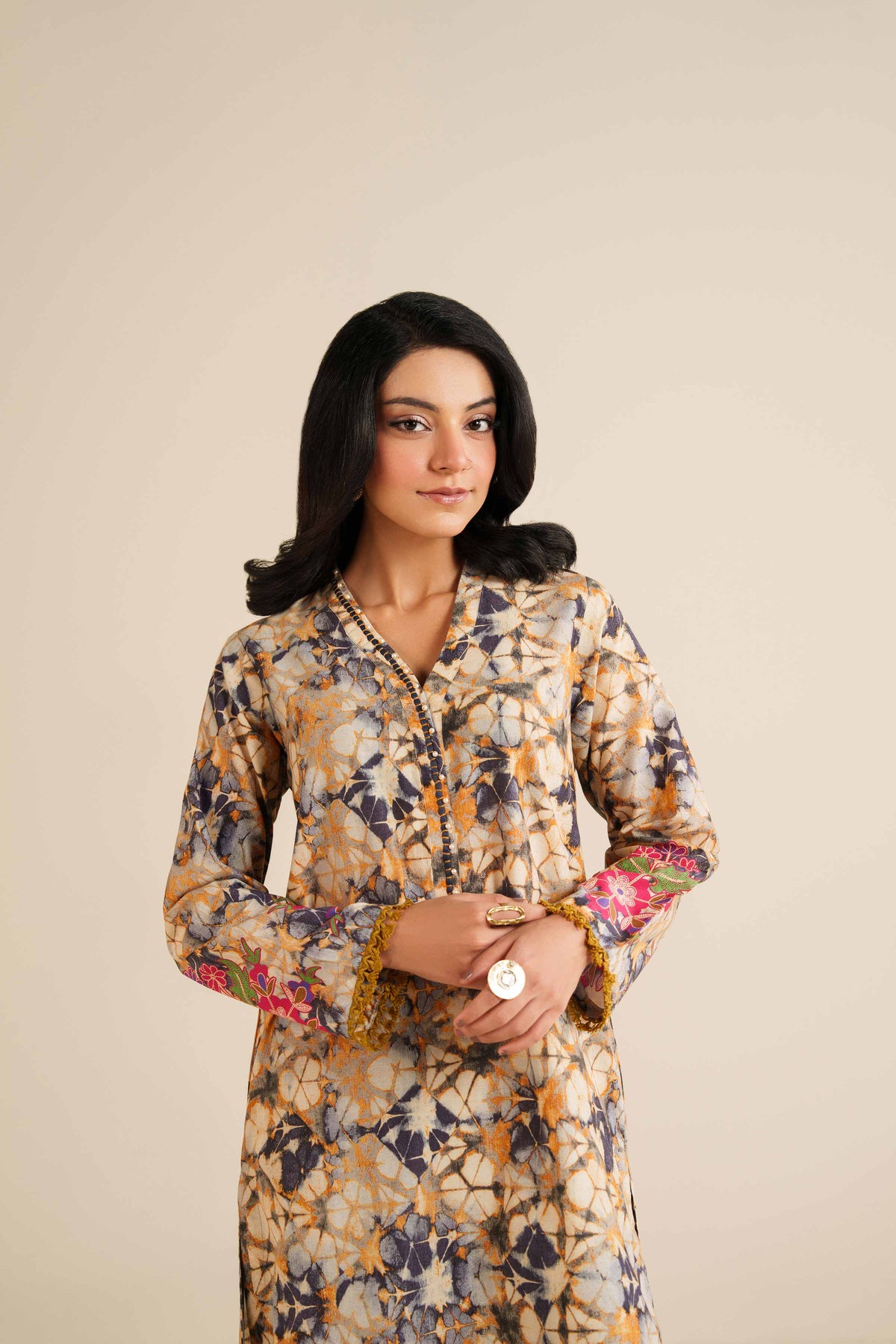 2 Piece - Printed Suit - PW25-283 Beige Wool 2PC Printed Nishat Australia