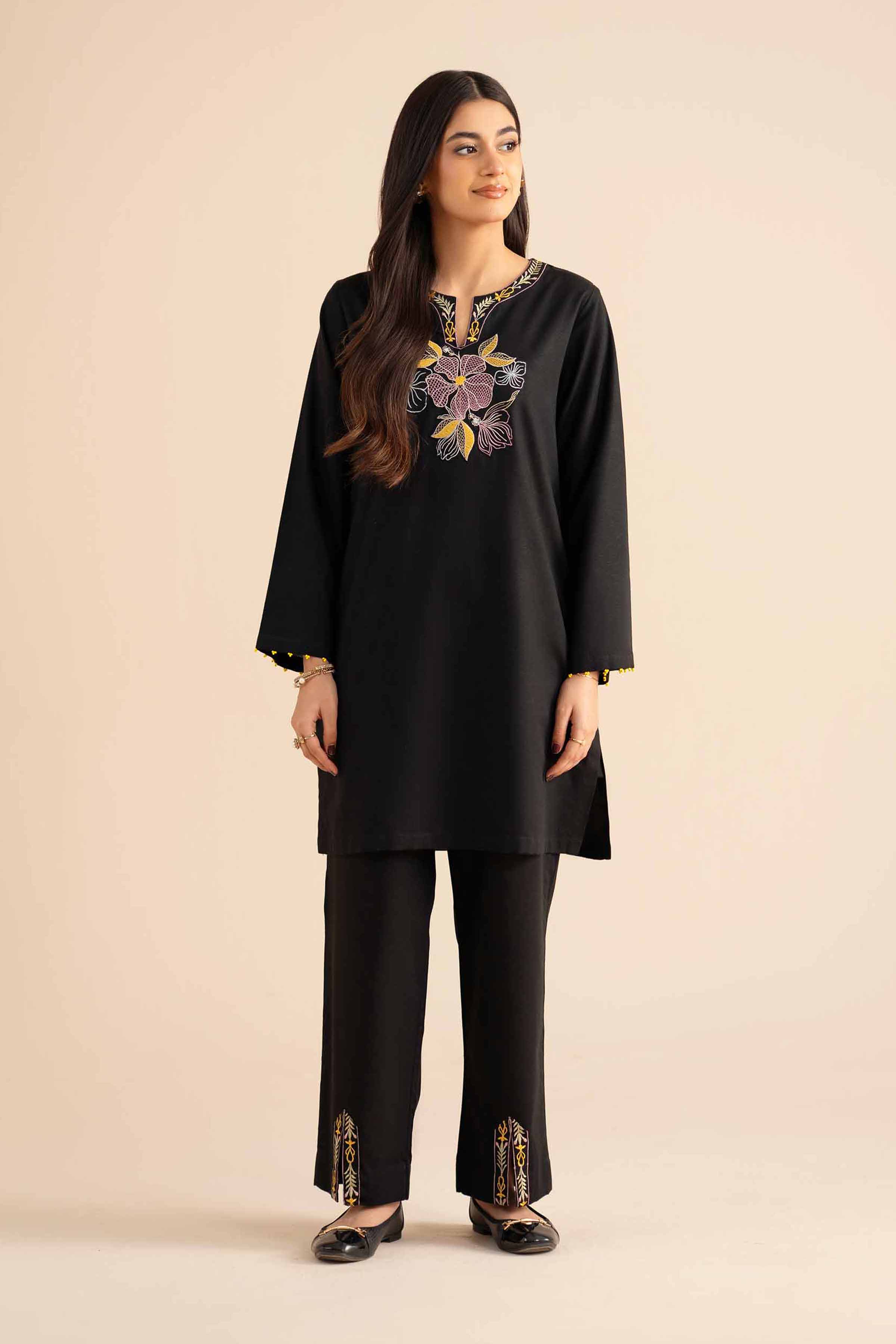 2 Piece - Embroidered Suit - PW25-284 READY TO WEAR Black Karandi 2PC Embroidered