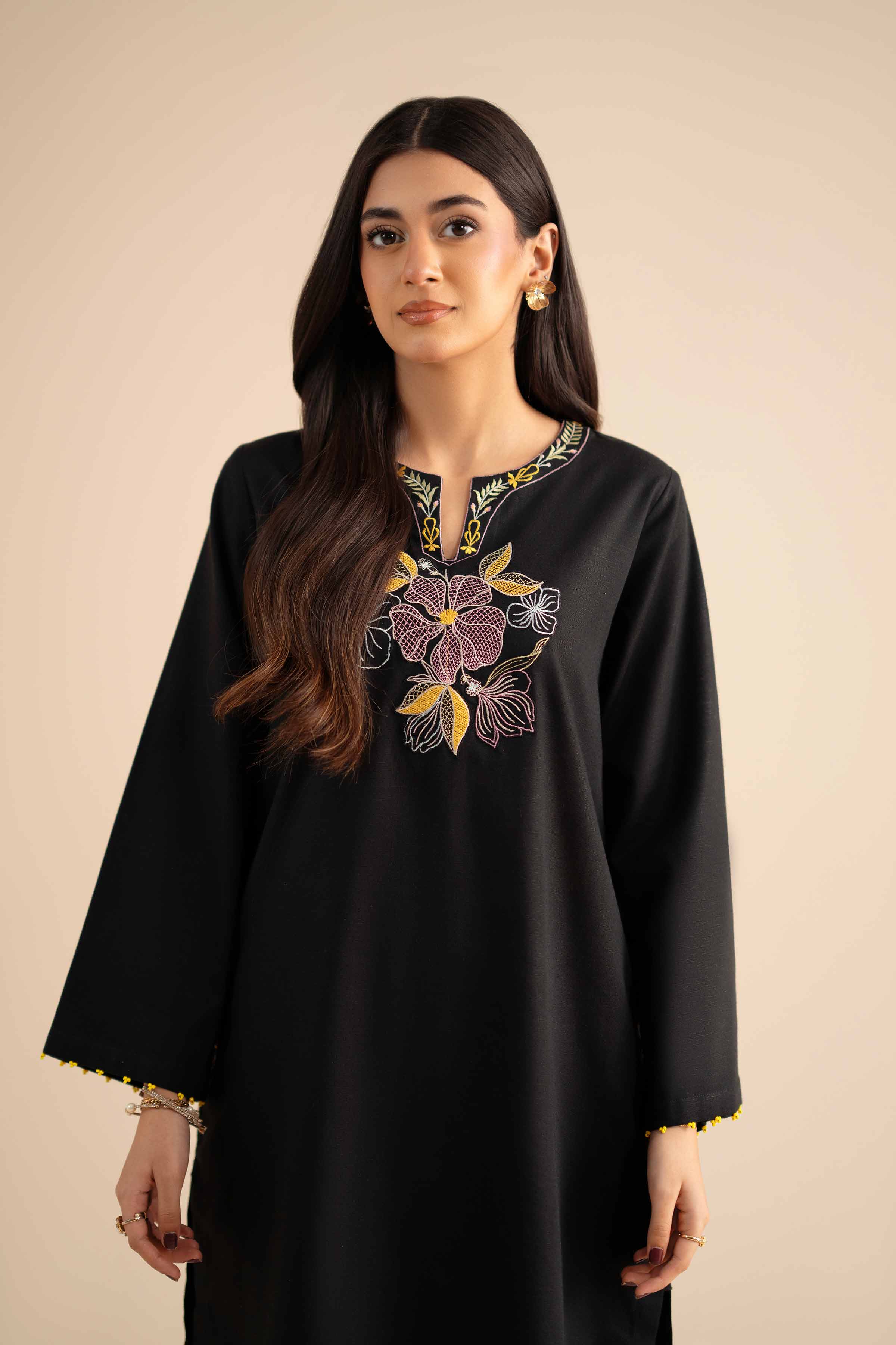 2 Piece - Embroidered Suit - PW25-284 READY TO WEAR Black Karandi 2PC Embroidered