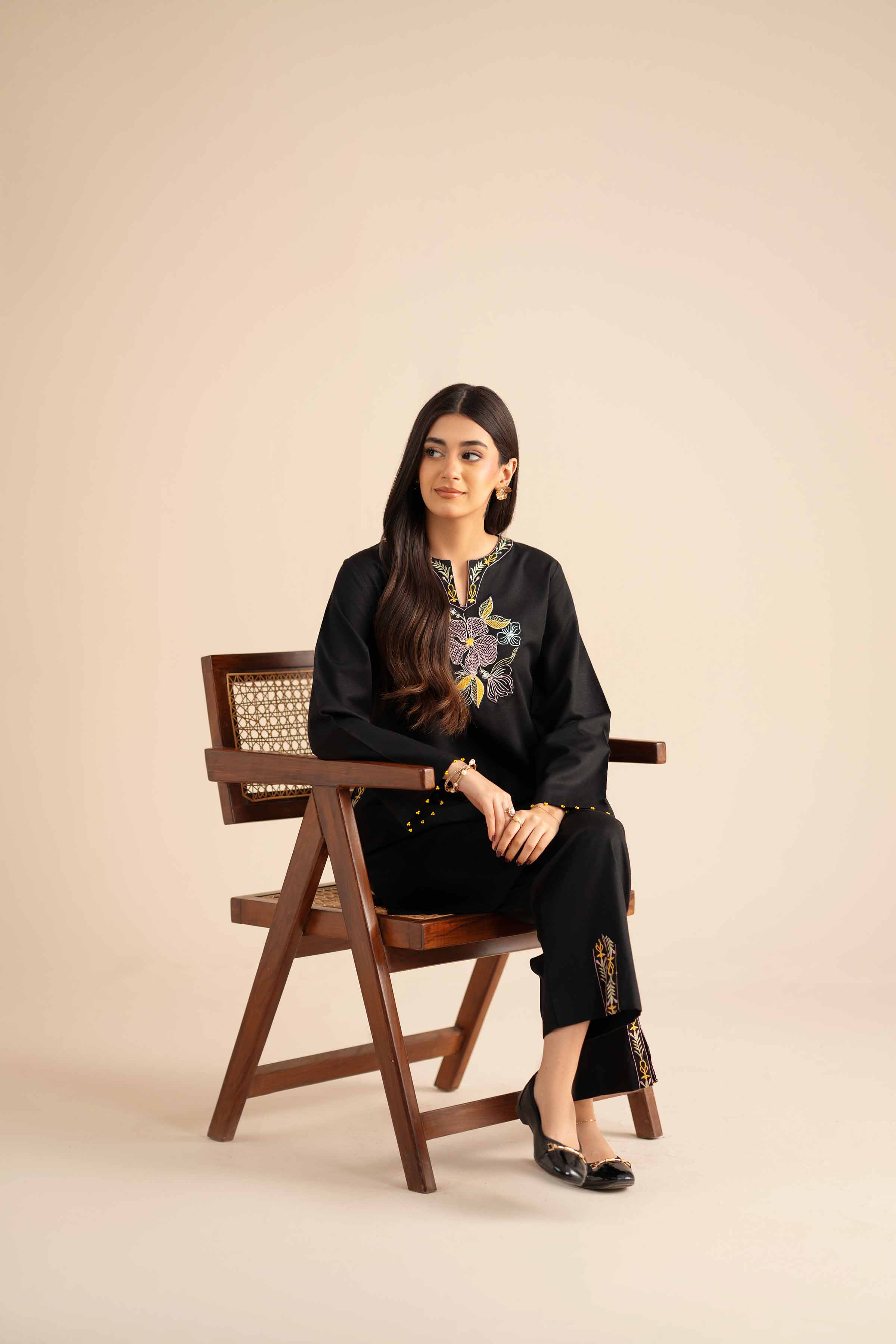 2 Piece - Embroidered Suit - PW25-284 READY TO WEAR Black Karandi 2PC Embroidered