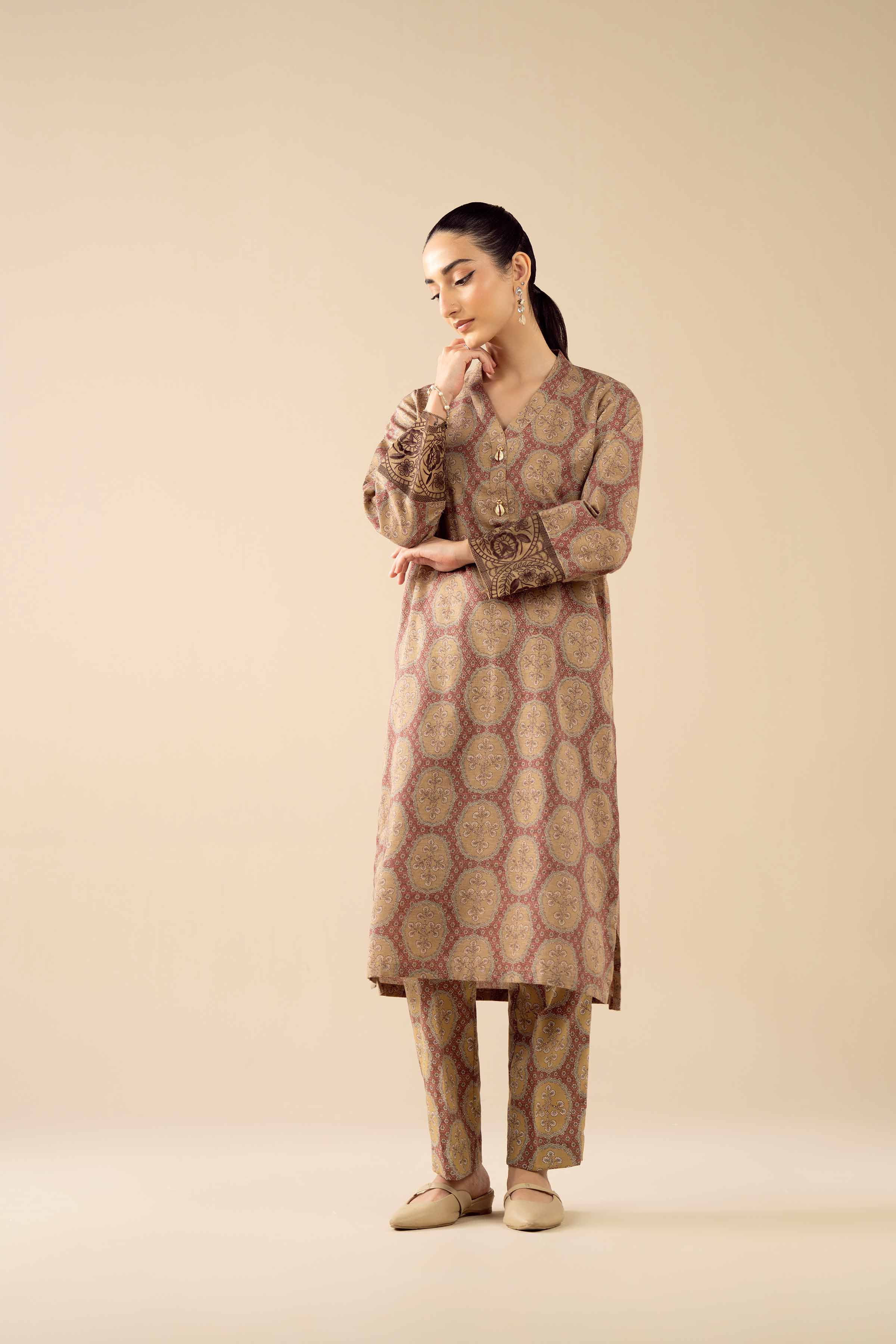 2 Piece - Printed Suit - PW25-289 READY TO WEAR Brown Karandi 2PC Embroidered