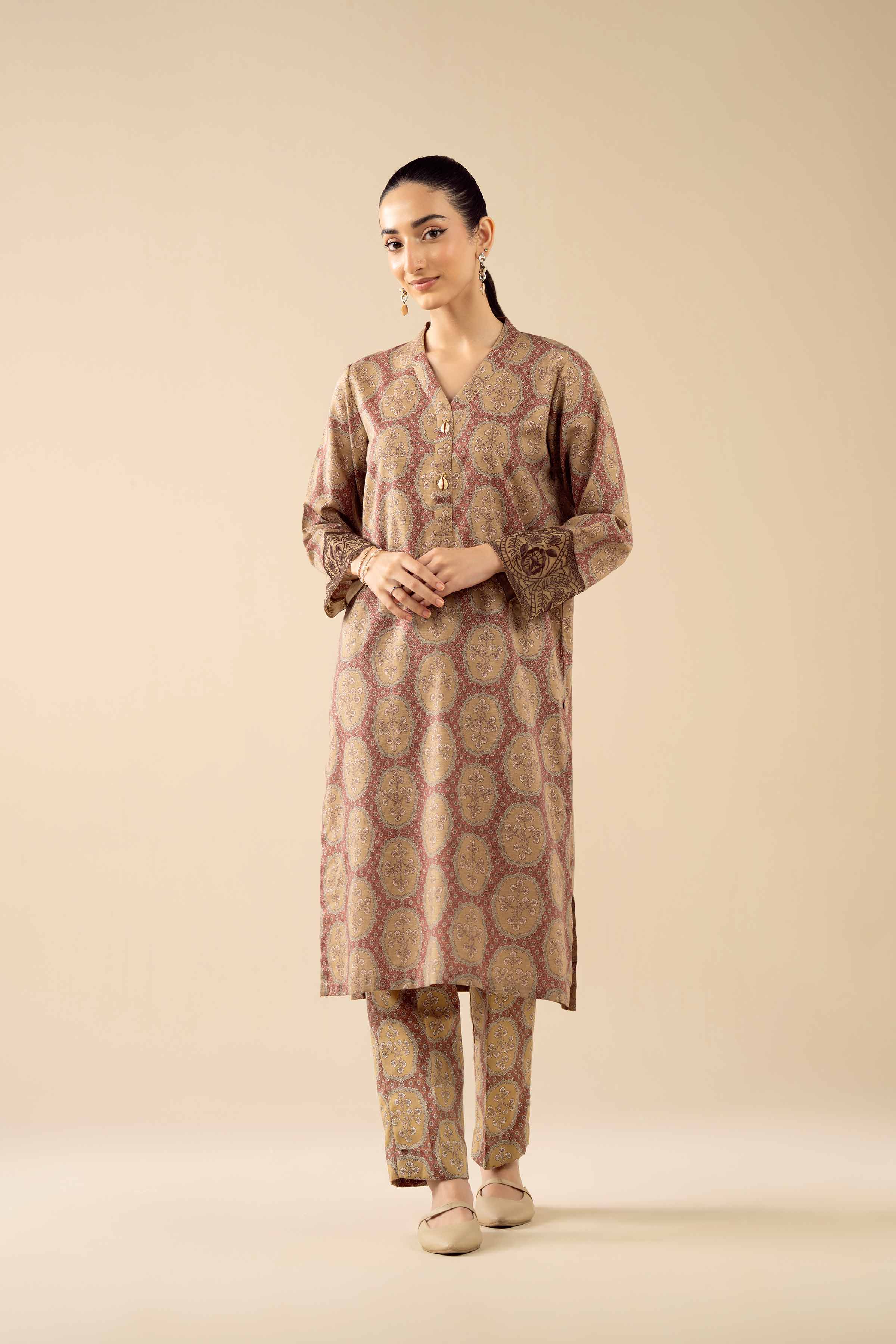 2 Piece - Printed Suit - PW25-289 READY TO WEAR Brown Karandi 2PC Embroidered