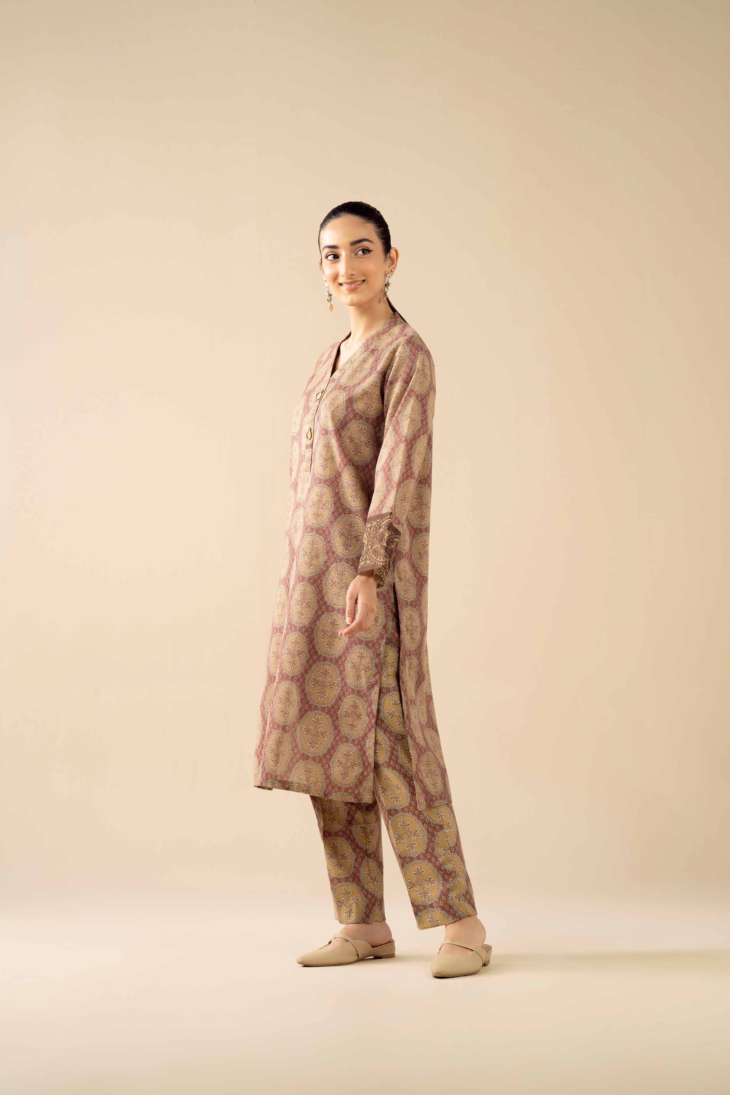 2 Piece - Printed Suit - PW25-289 READY TO WEAR Brown Karandi 2PC Embroidered