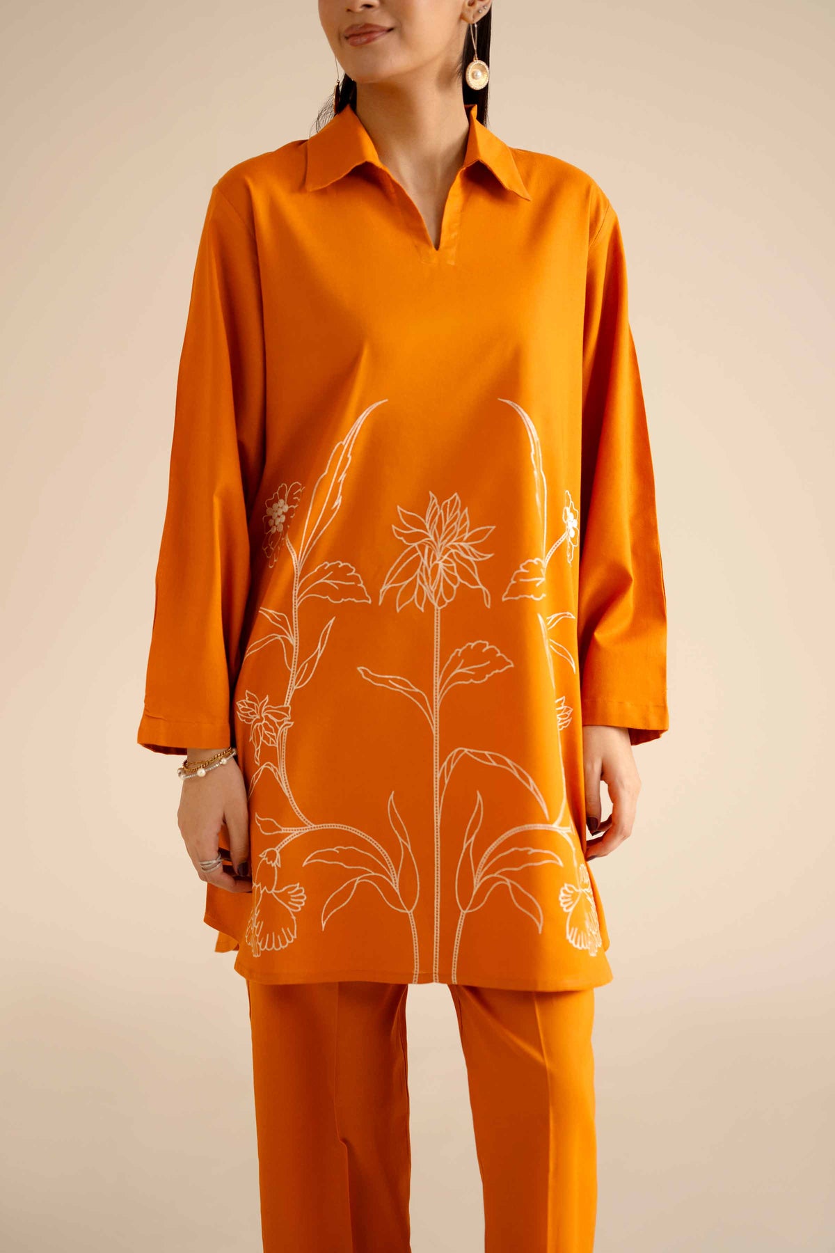2 Piece - Embroidered Suit - PW25-296 Orange Cotton 2PC Embroidered Nishat Australia