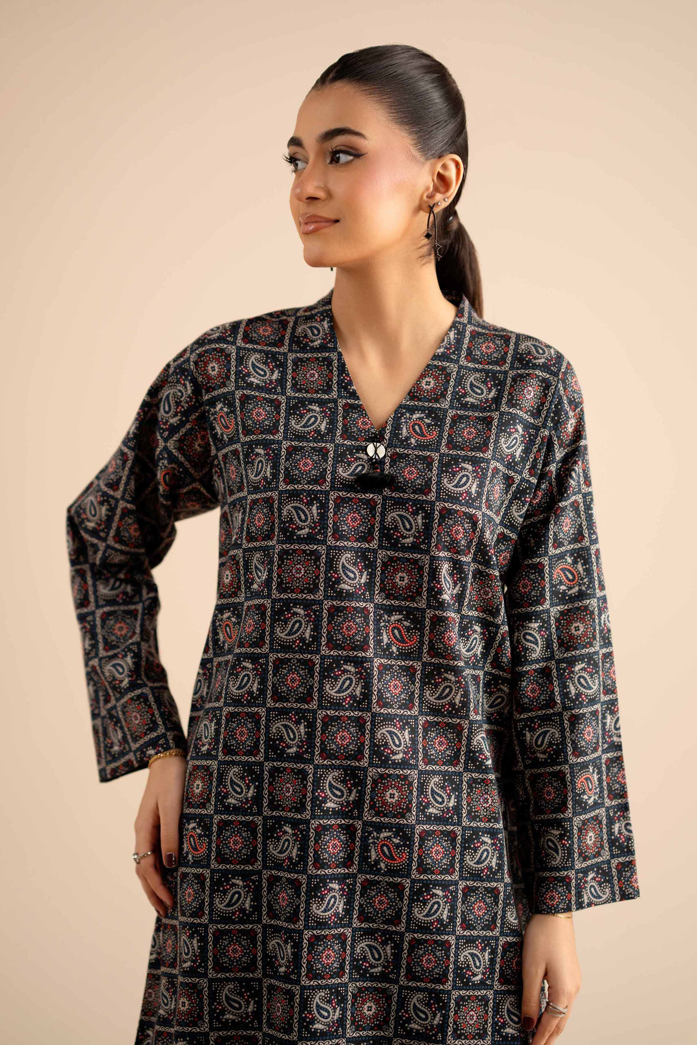 2 Piece - Printed Suit - PW25-302 READY TO WEAR Black Karandi 2PC Printed