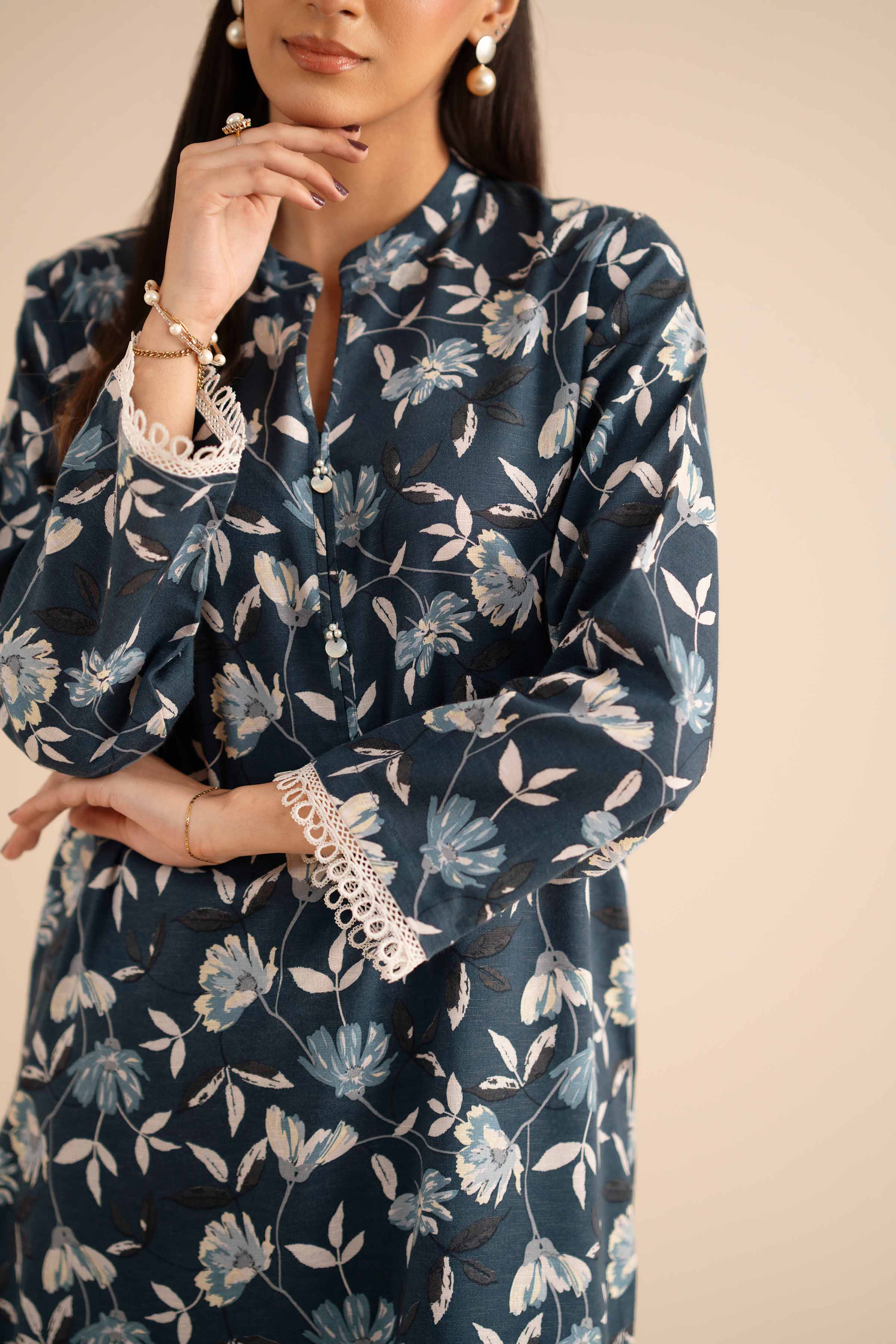 2 Piece - Printed Suit - PW25-303 READY TO WEAR Blue Karandi 2PC Printed