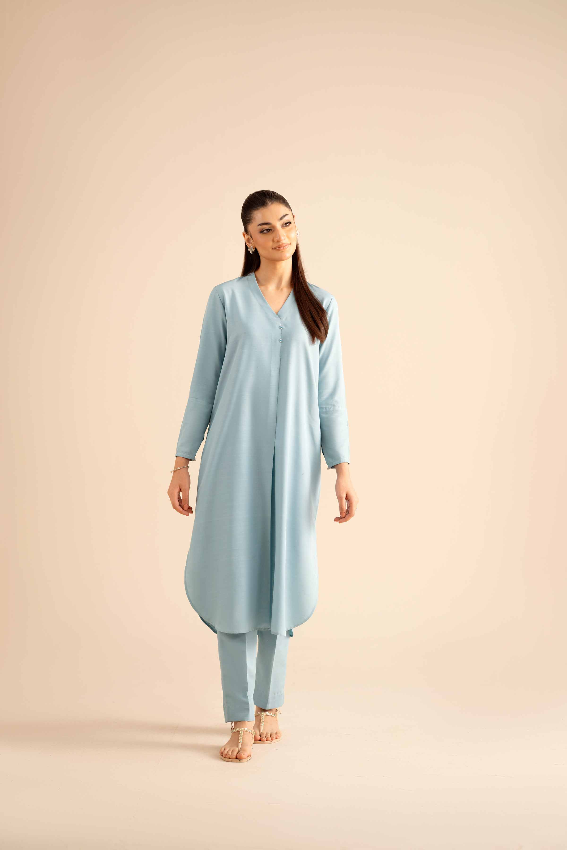 2 Piece - Basic Suit - PW25-312 READY TO WEAR Blue Silk 2PC Solids