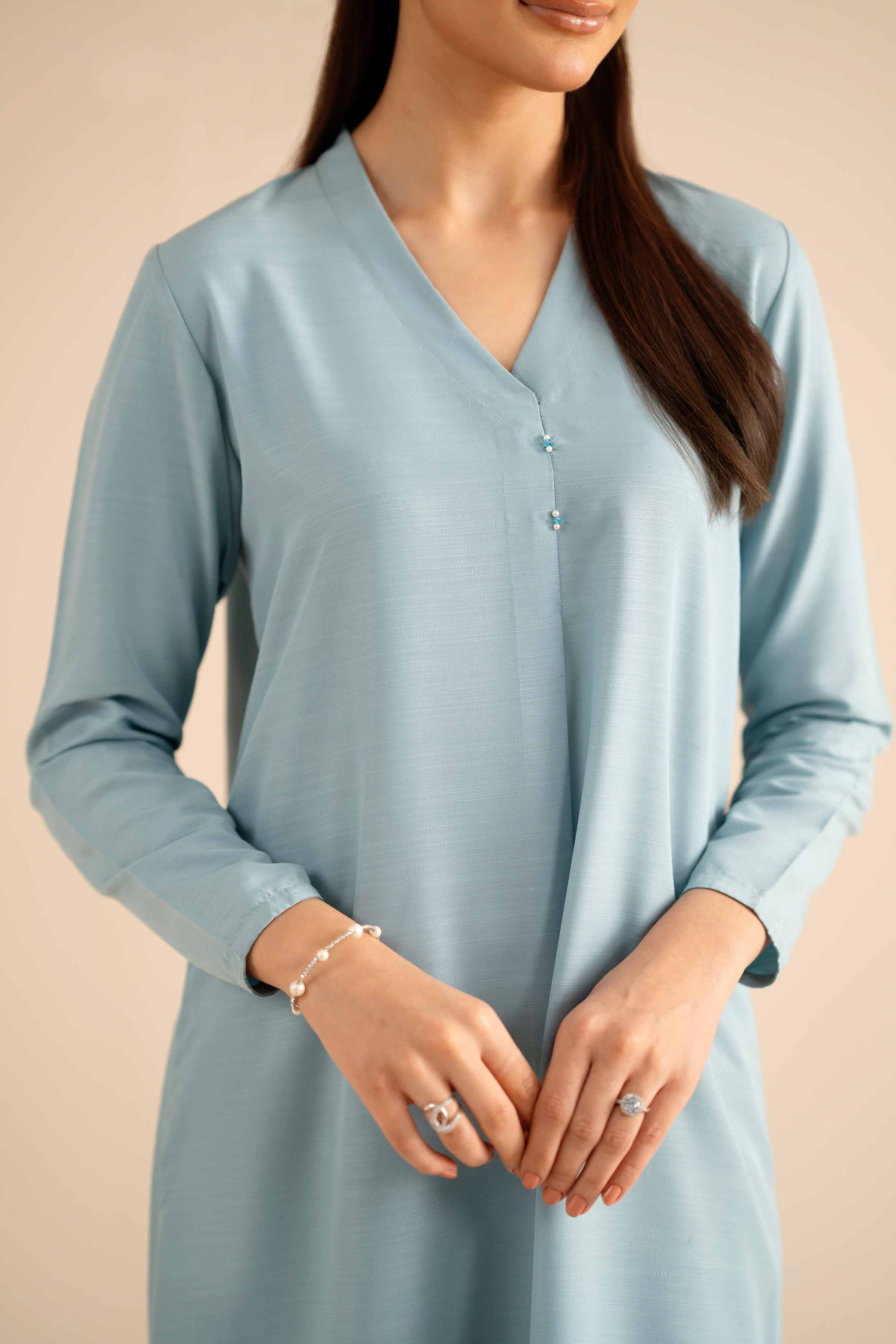 2 Piece - Basic Suit - PW25-312 READY TO WEAR Blue Silk 2PC Solids