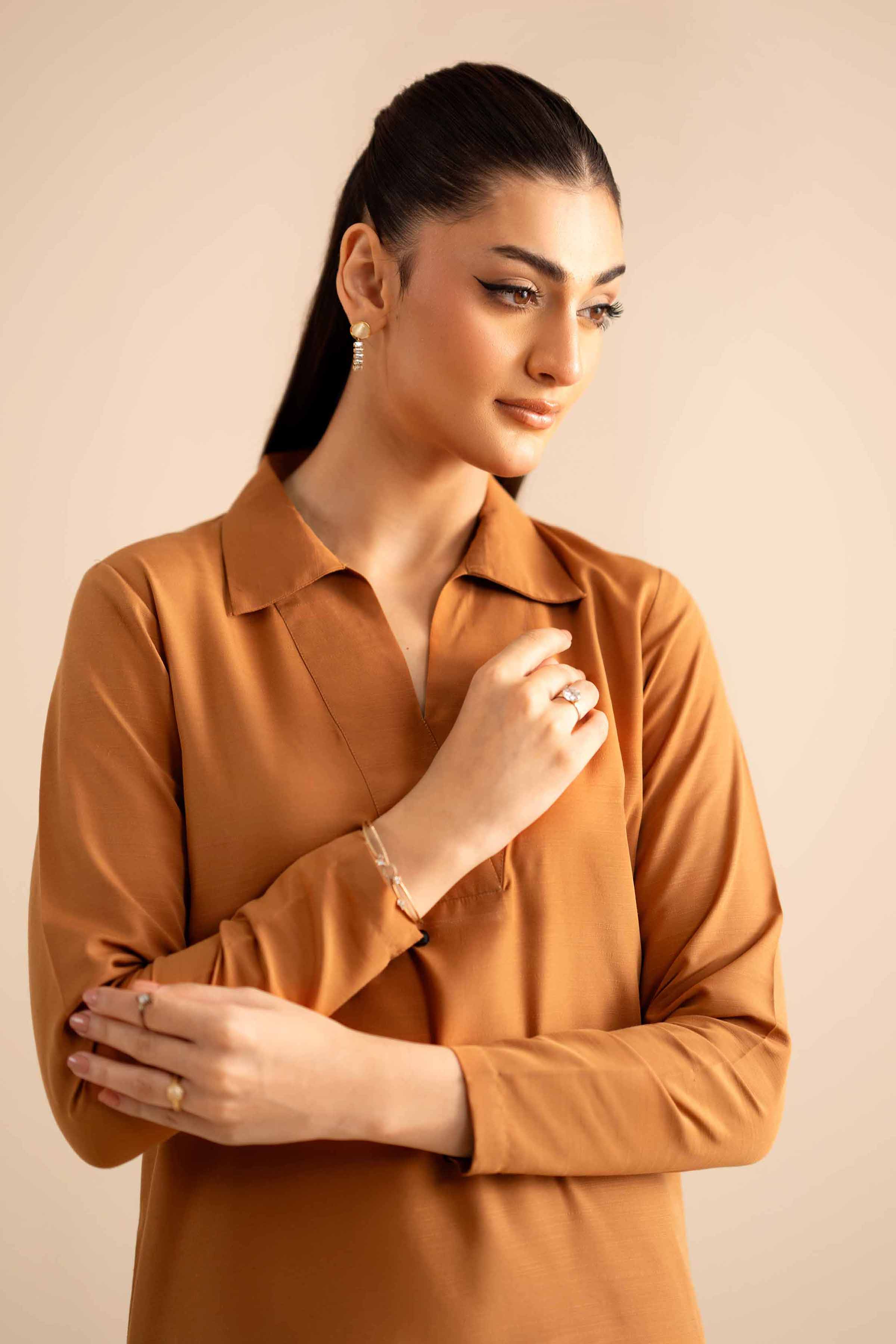 2 Piece - Basic Suit - PW25-316 READY TO WEAR Brown Silk 2PC Solids