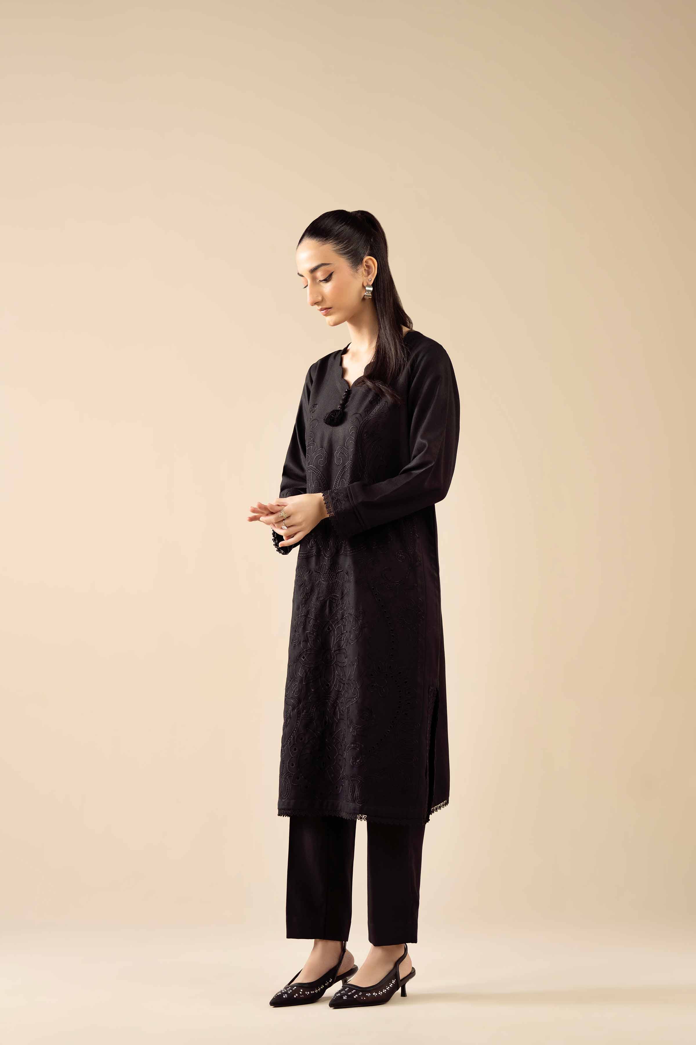 2 Piece - Embroidered Suit - PW25-323 READY TO WEAR Black Poshak 2PC Embroidered