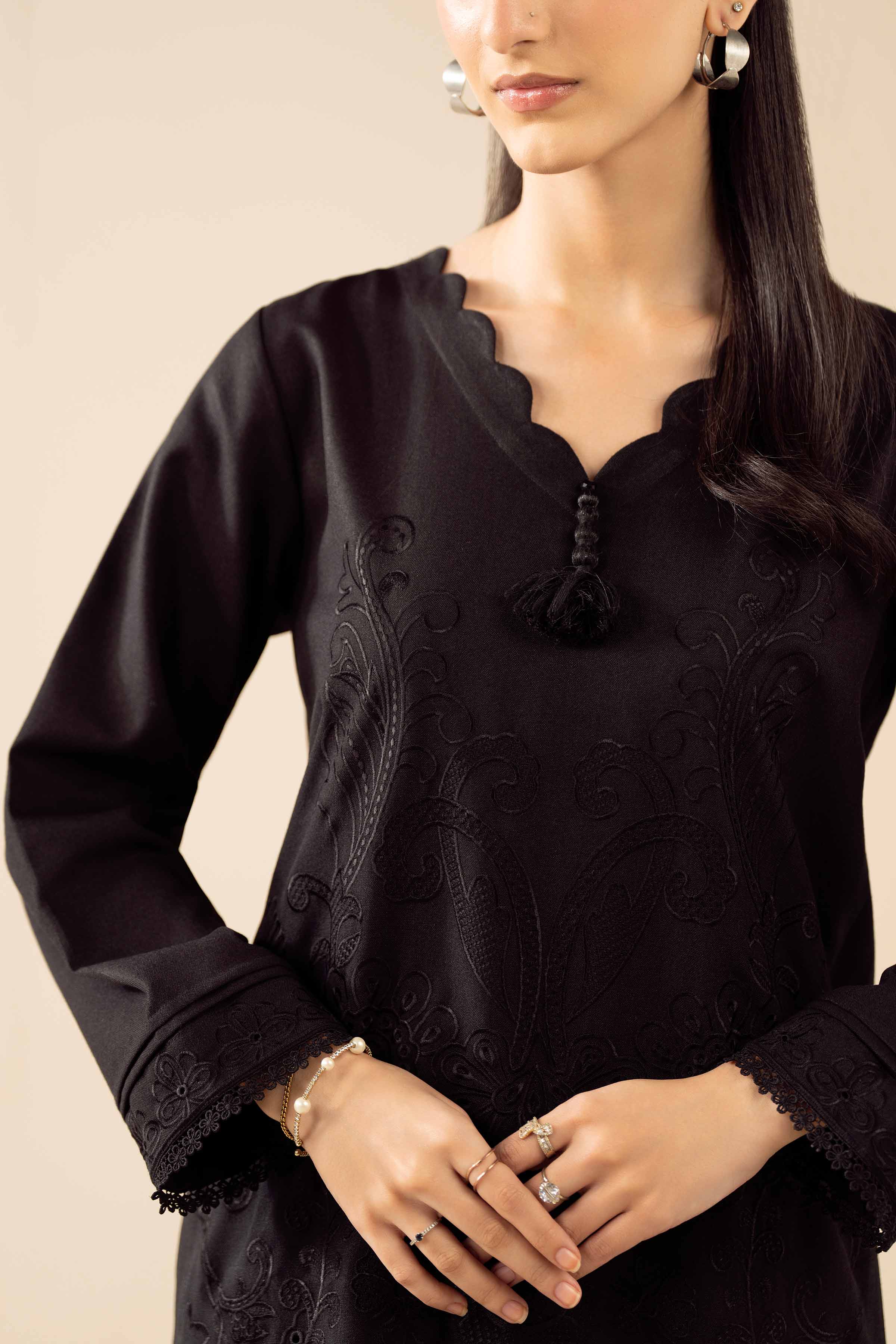 2 Piece - Embroidered Suit - PW25-323 READY TO WEAR Black Poshak 2PC Embroidered