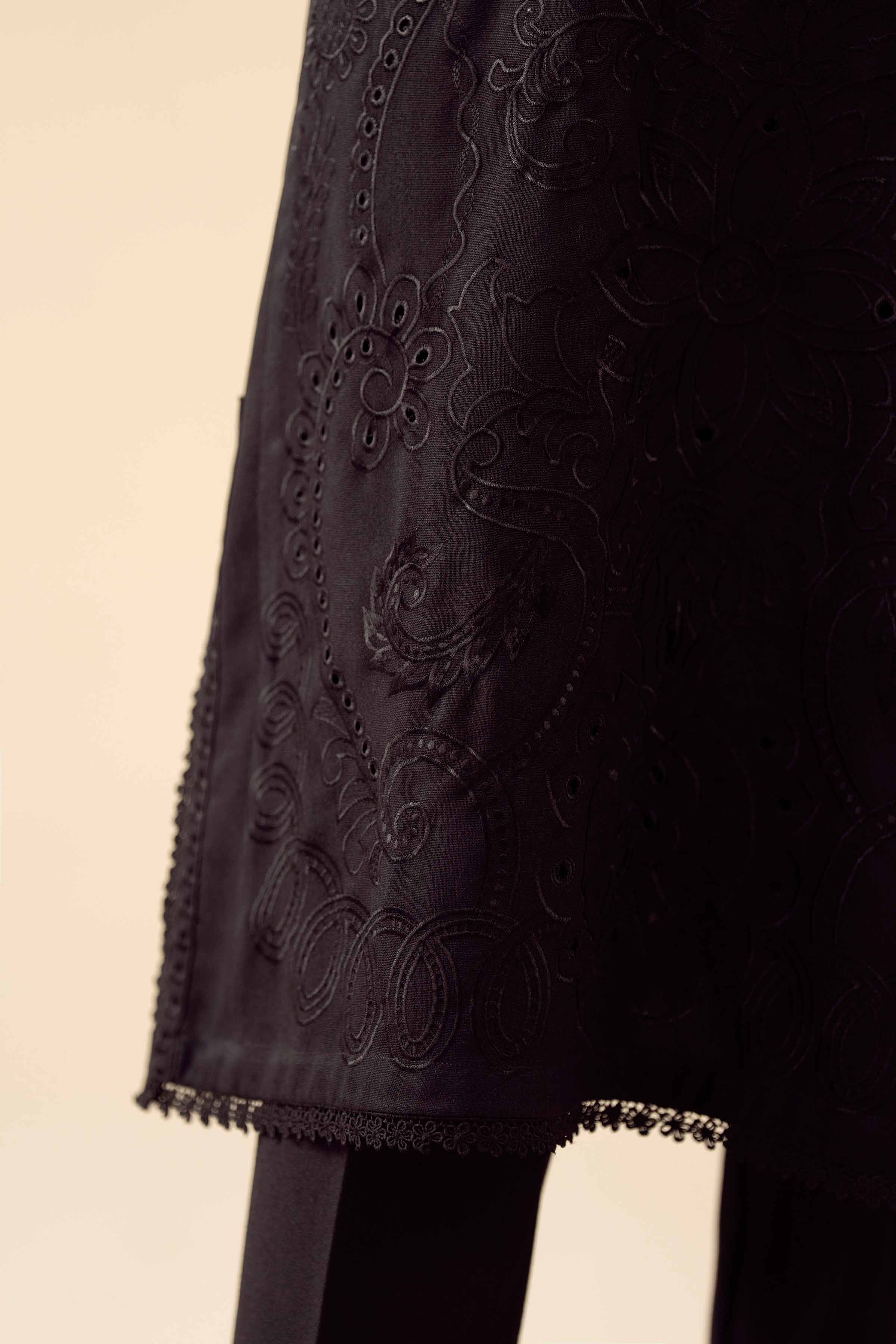 2 Piece - Embroidered Suit - PW25-323 READY TO WEAR Black Poshak 2PC Embroidered