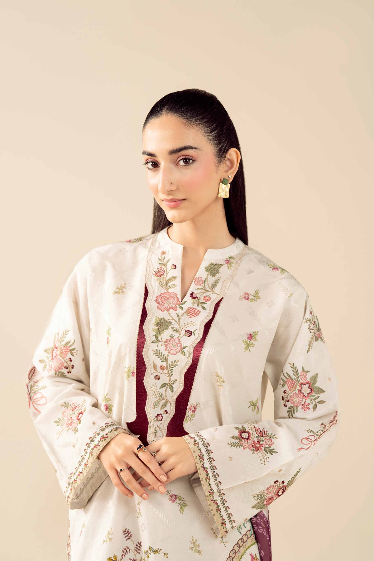 2 Piece - Printed Embroidered Suit - PW25-329 White Jacquard 2PC Embroidered Nishat Australia