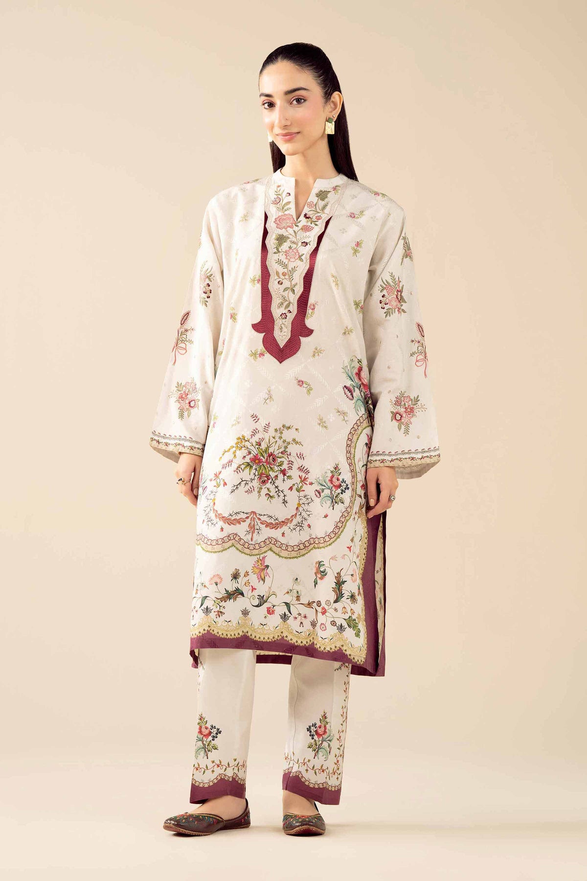 2 Piece - Printed Embroidered Suit - PW25-329 White Jacquard 2PC Embroidered Nishat Australia