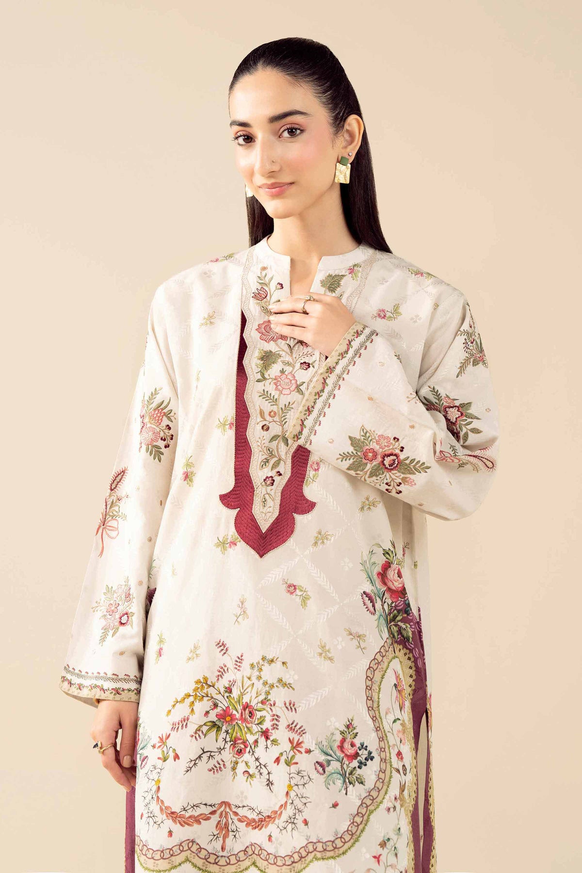 2 Piece - Printed Embroidered Suit - PW25-329 White Jacquard 2PC Embroidered Nishat Australia