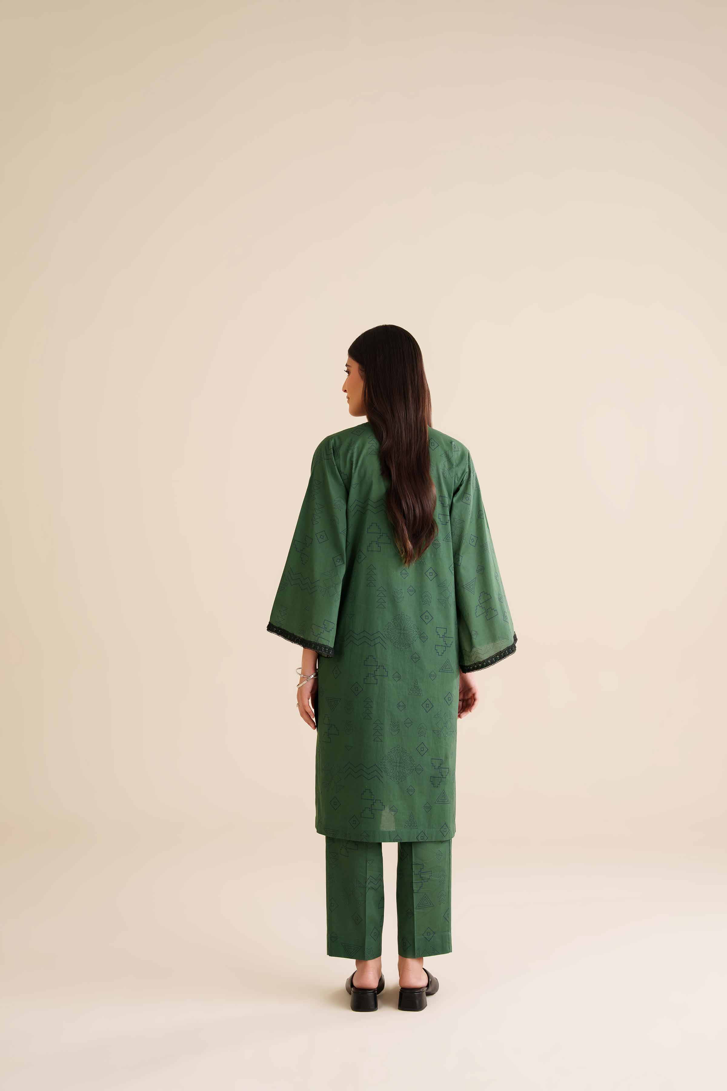 2 Piece - Printed Embroidered Suit - PW25-33 READY TO WEAR Green Cambric 2PC Embroidered