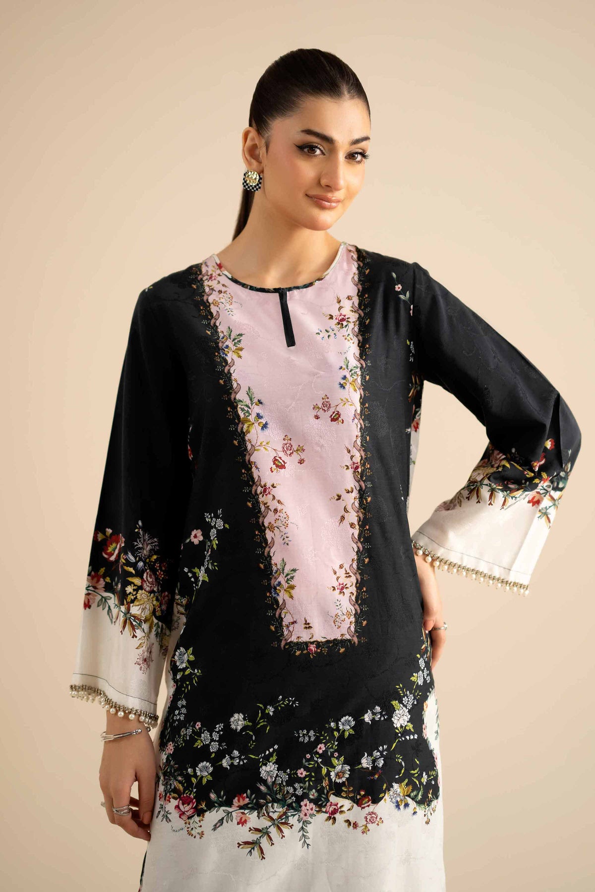 2 Piece - Printed Suit - PW25-332 Black Jacquard 2PC Printed Nishat Australia