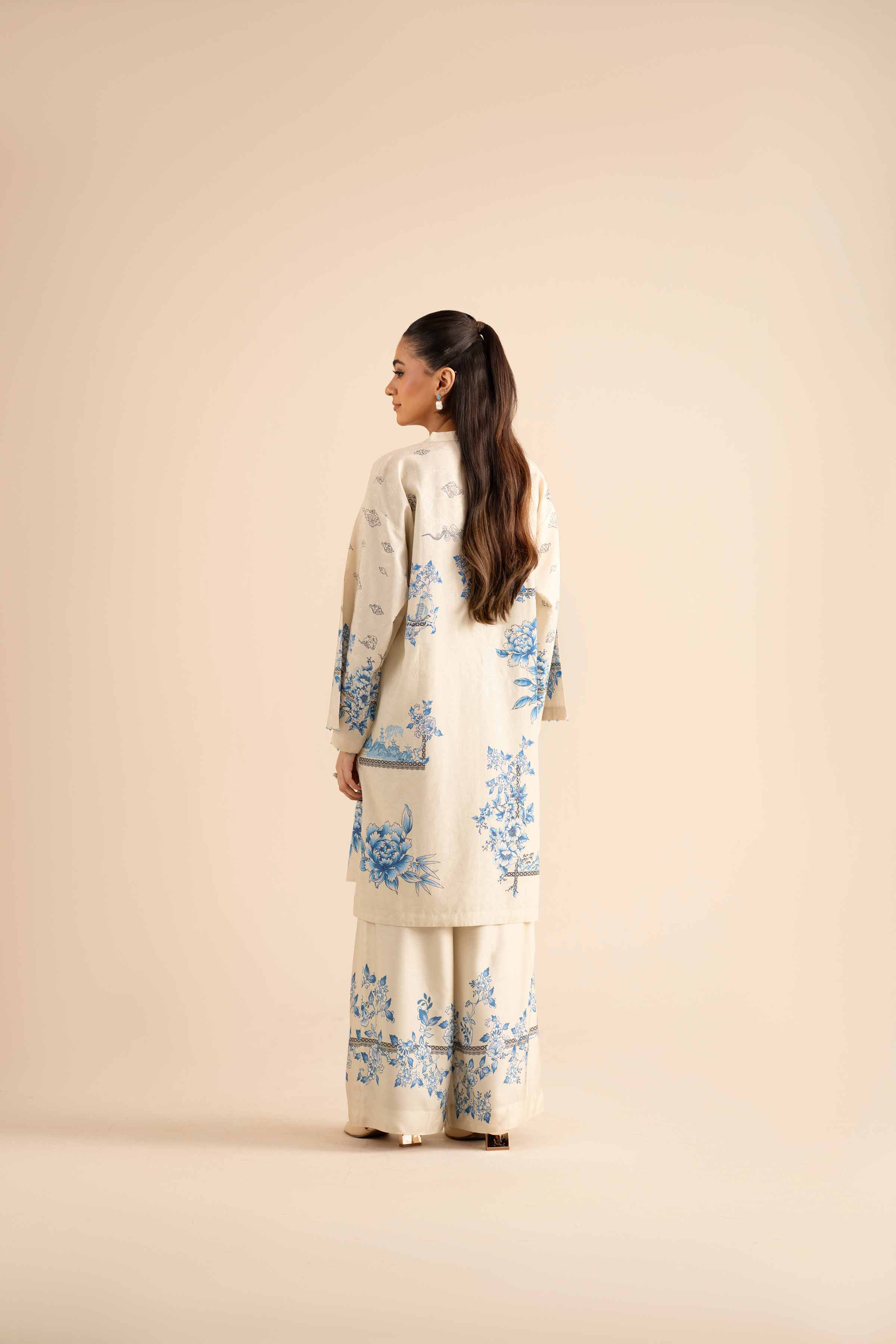 2 Piece - Printed Suit - PW25-333 READY TO WEAR Beige Jacquard 2PC Printed