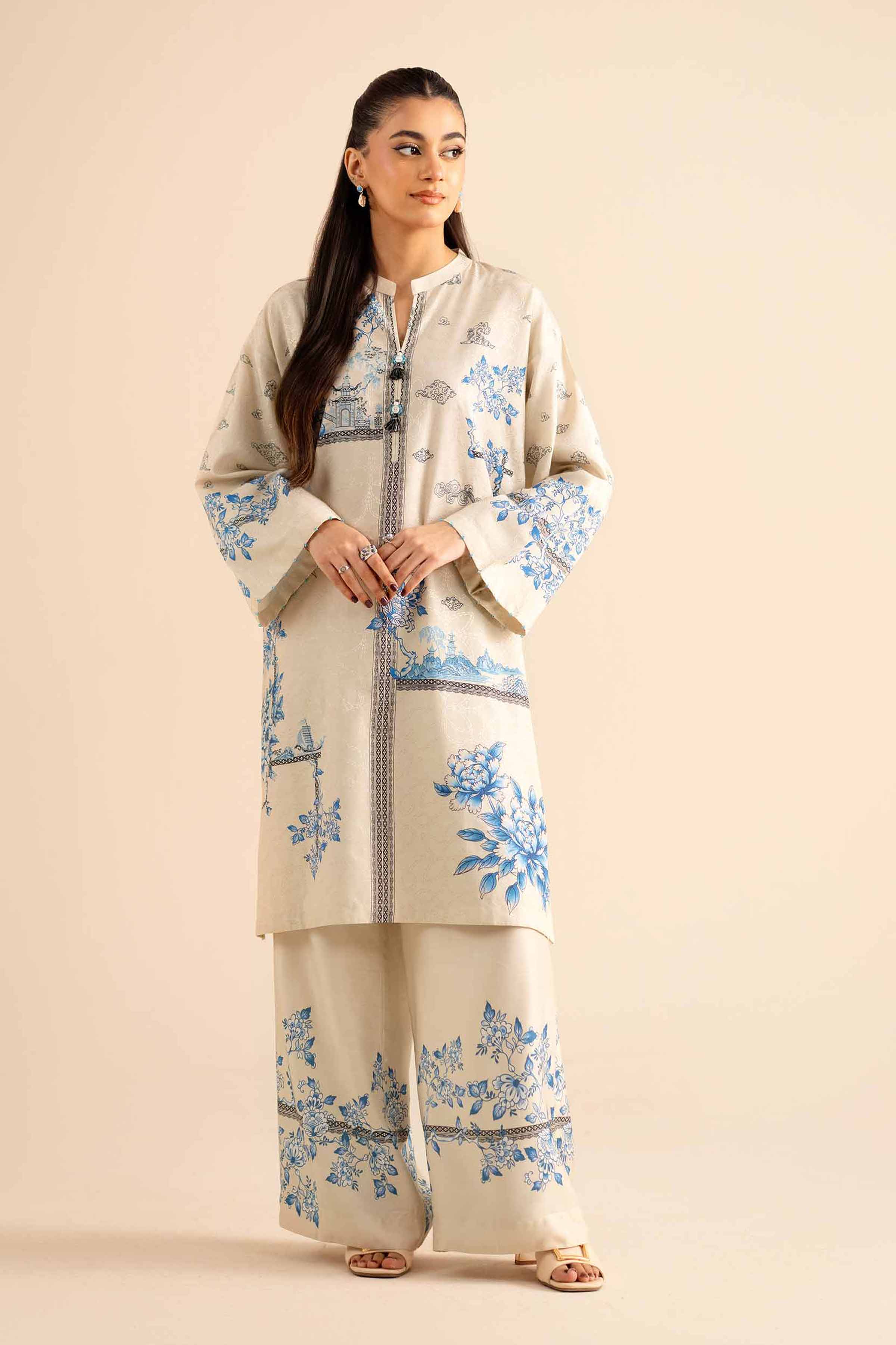 2 Piece - Printed Suit - PW25-333 READY TO WEAR Beige Jacquard 2PC Printed