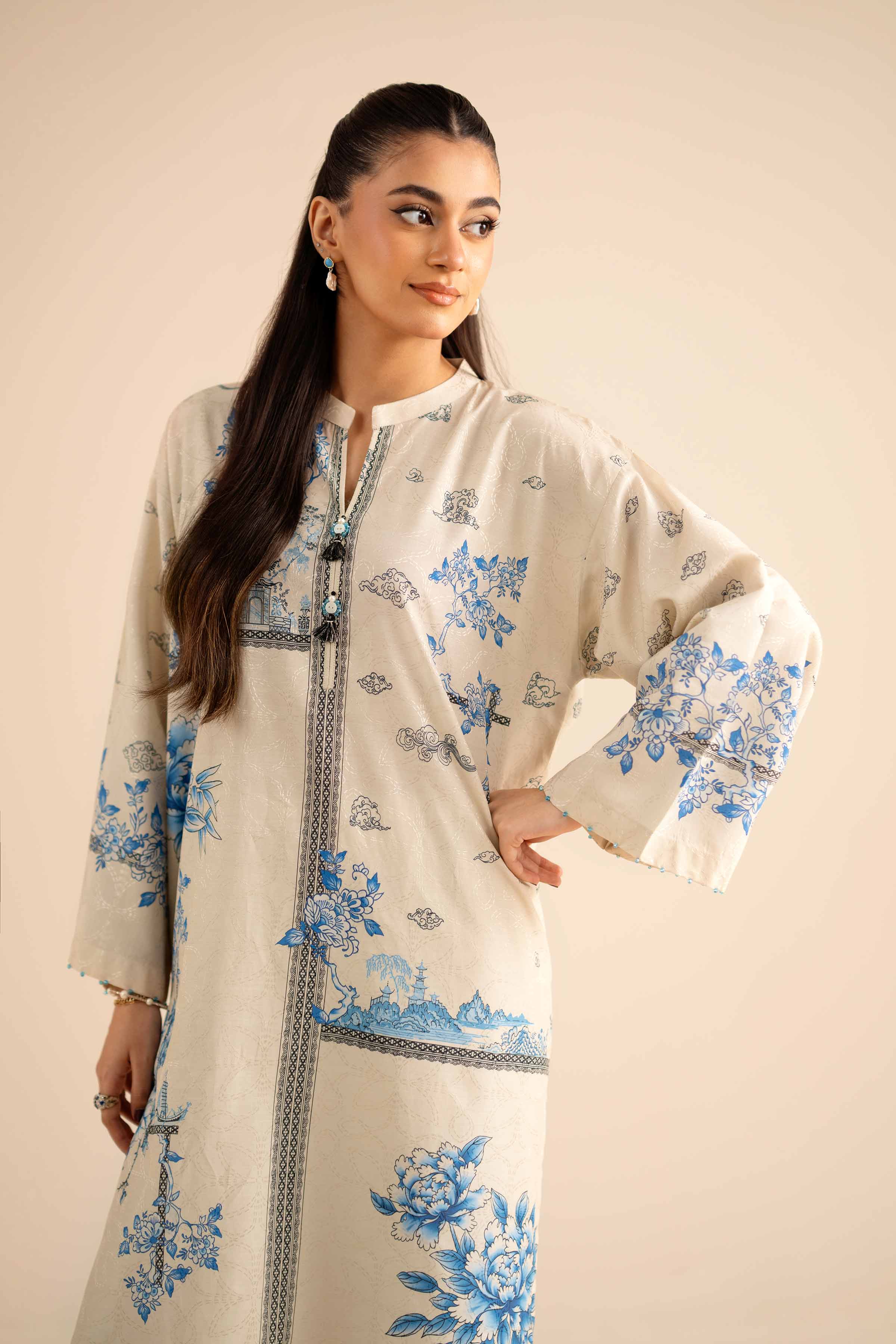 2 Piece - Printed Suit - PW25-333 READY TO WEAR Beige Jacquard 2PC Printed