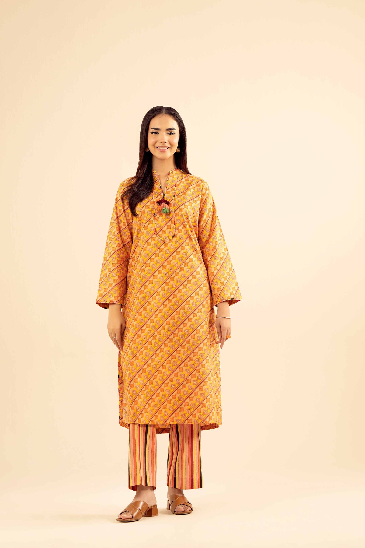 2 Piece - Printed Embroidered Suit - PW25-34 Orange Cambric 2PC Embroidered Nishat Australia