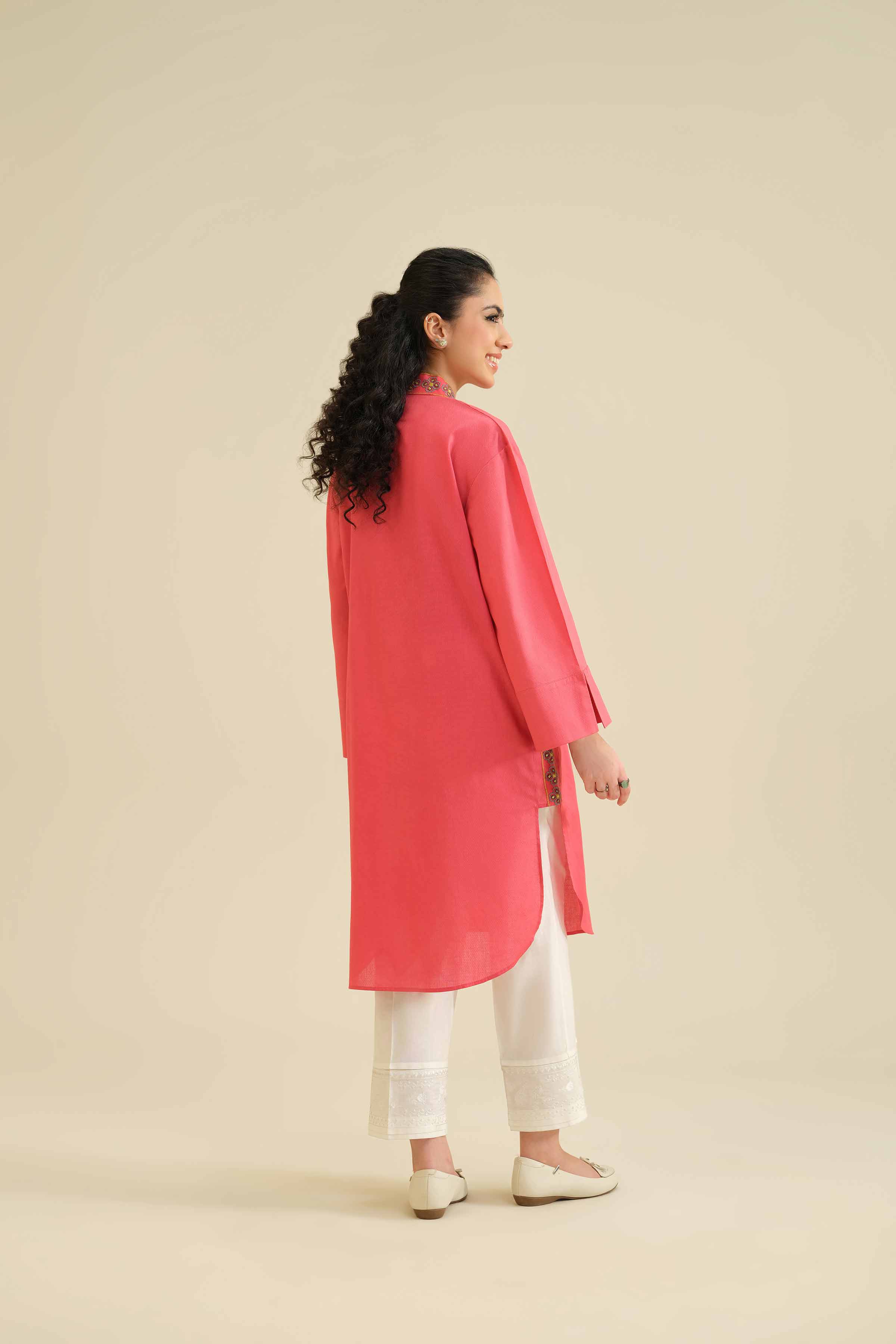 Embroidered Shirt - PW25-35 READY TO WEAR Pink Cambric 1 Piece Embroidered
