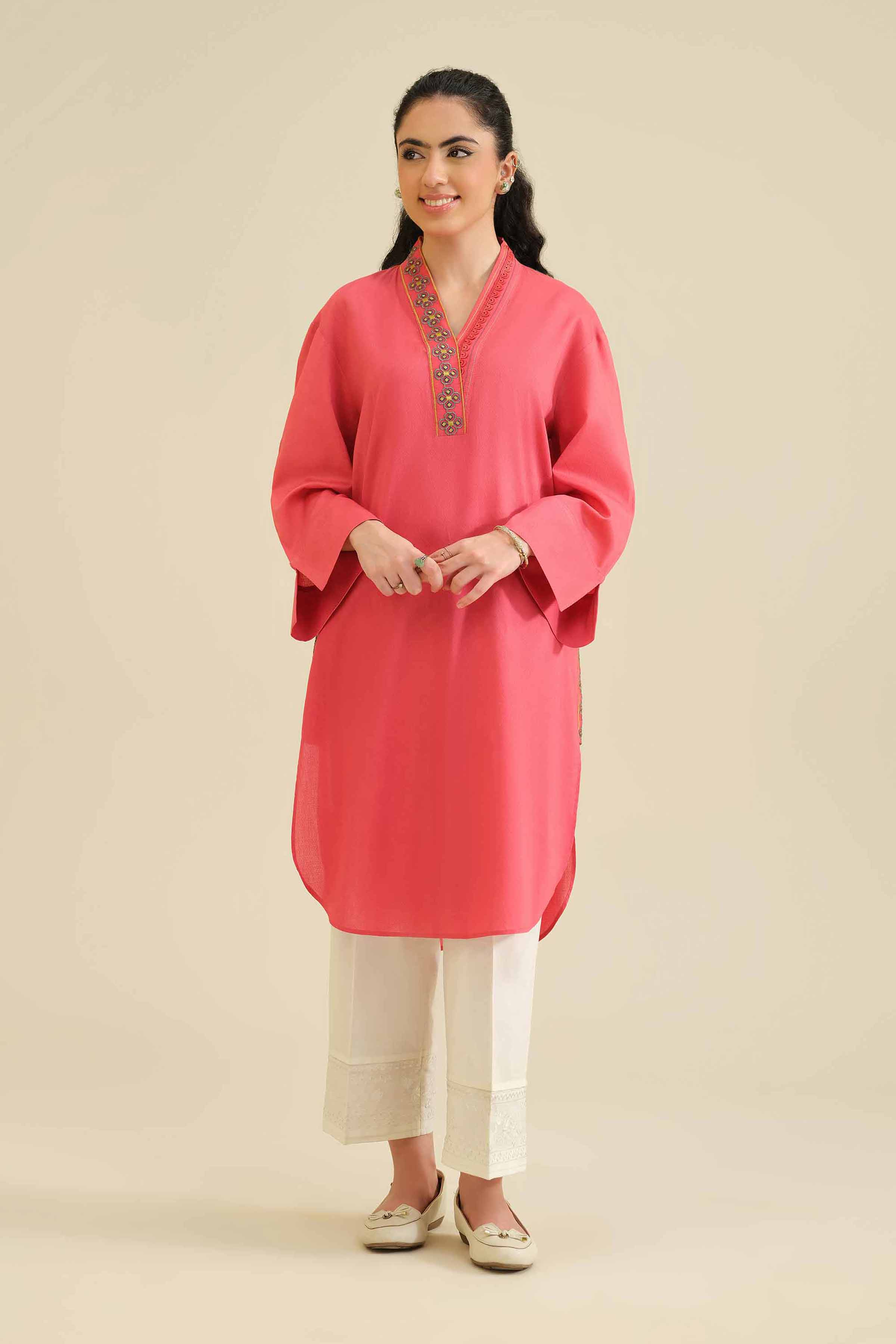 Embroidered Shirt - PW25-35 READY TO WEAR Pink Cambric 1 Piece Embroidered