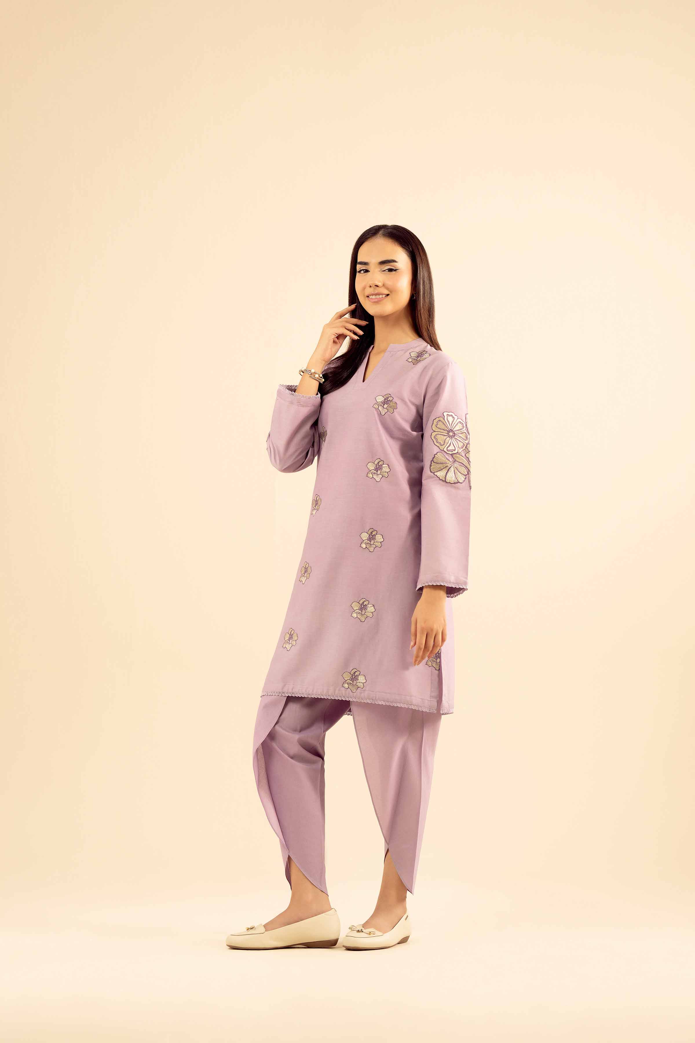 2 Piece - Embroidered Suit - PW25-36 READY TO WEAR Purple Wool 2 Pieces Embroidered