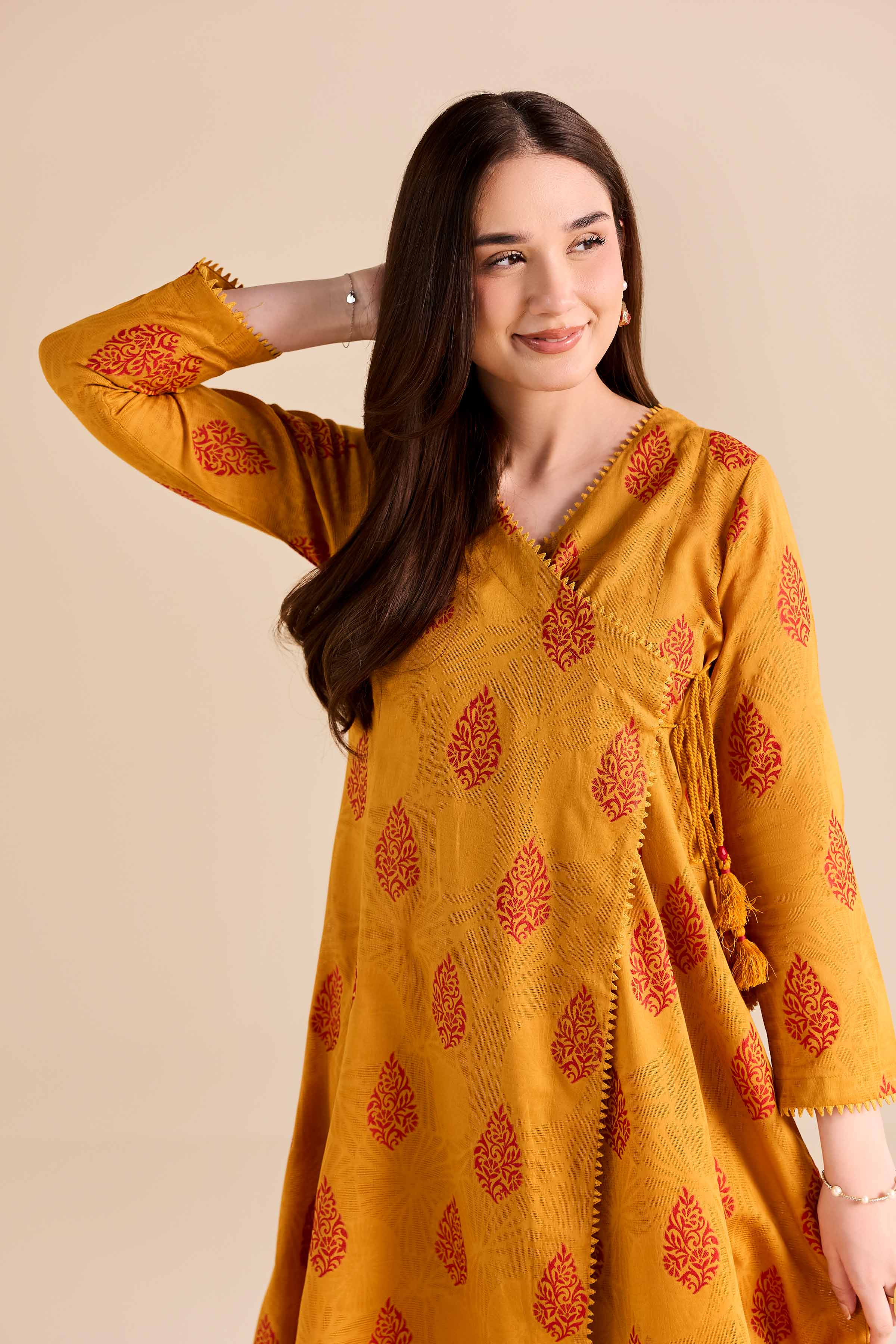 2 Piece - Printed Suit - PW25-373 READY TO WEAR Yellow Jacquard 2PC Printed