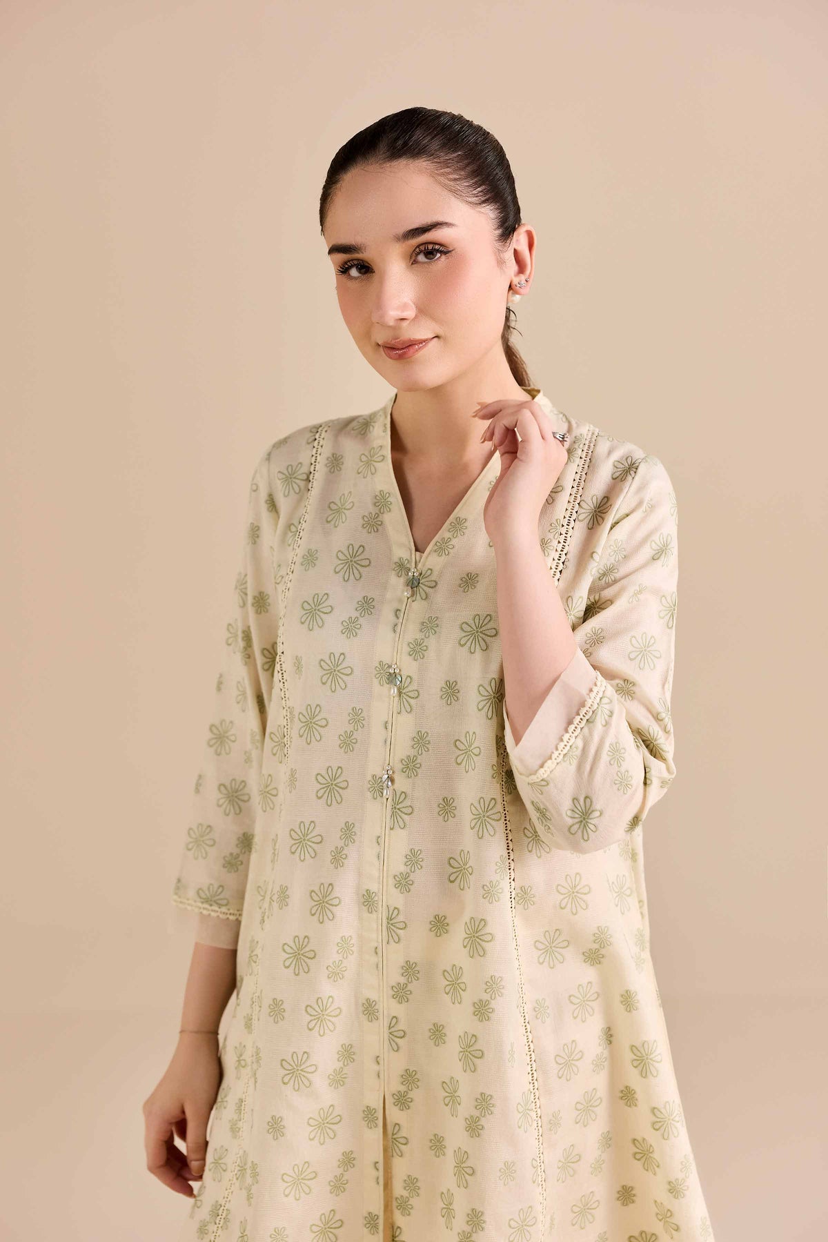 2 Piece - Printed Suit - PW25-374 White Jacquard 2PC Printed Nishat Australia