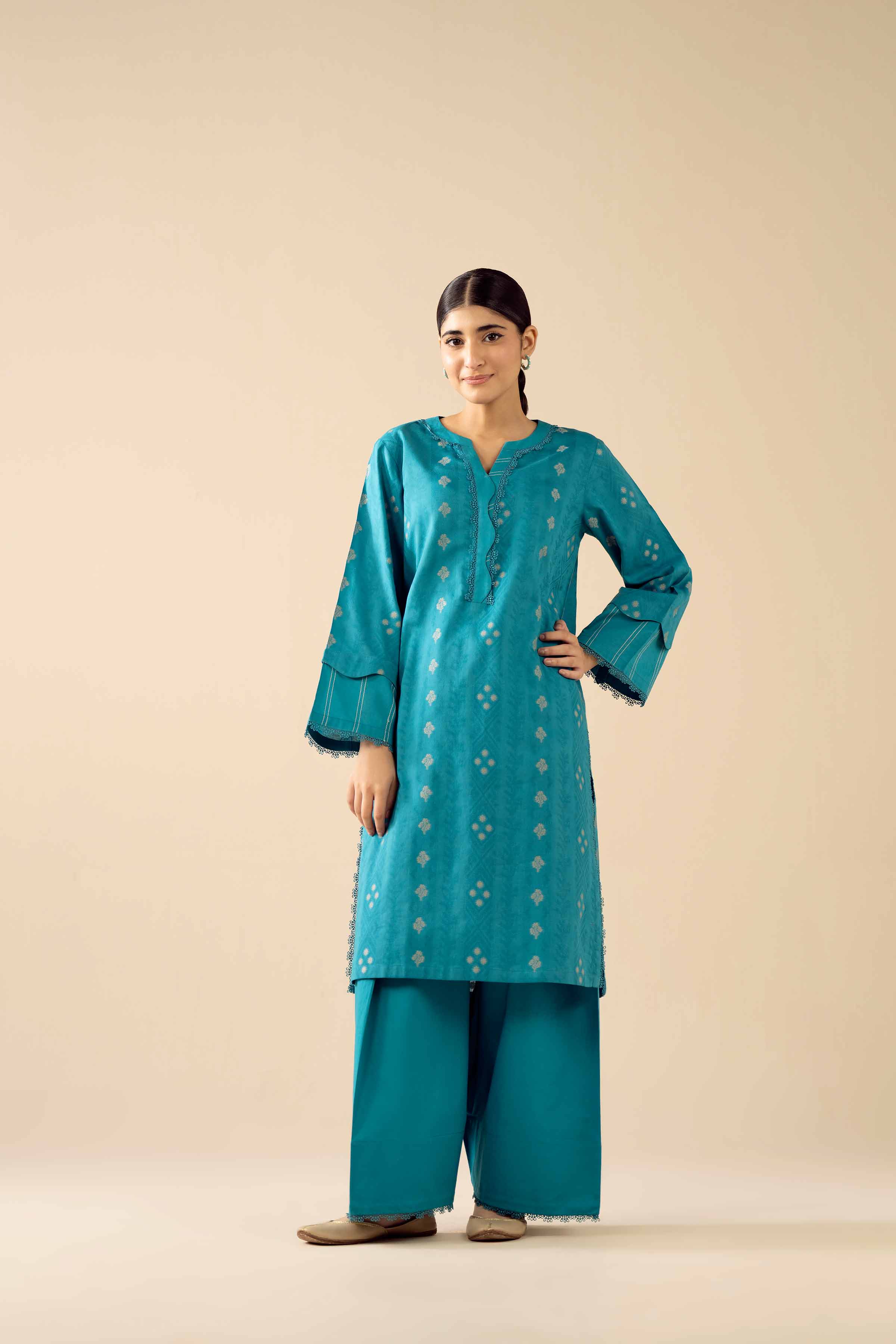 2 Piece - Printed Suit - PW25-375 READY TO WEAR Blue Jacquard 2 Pieces Printed