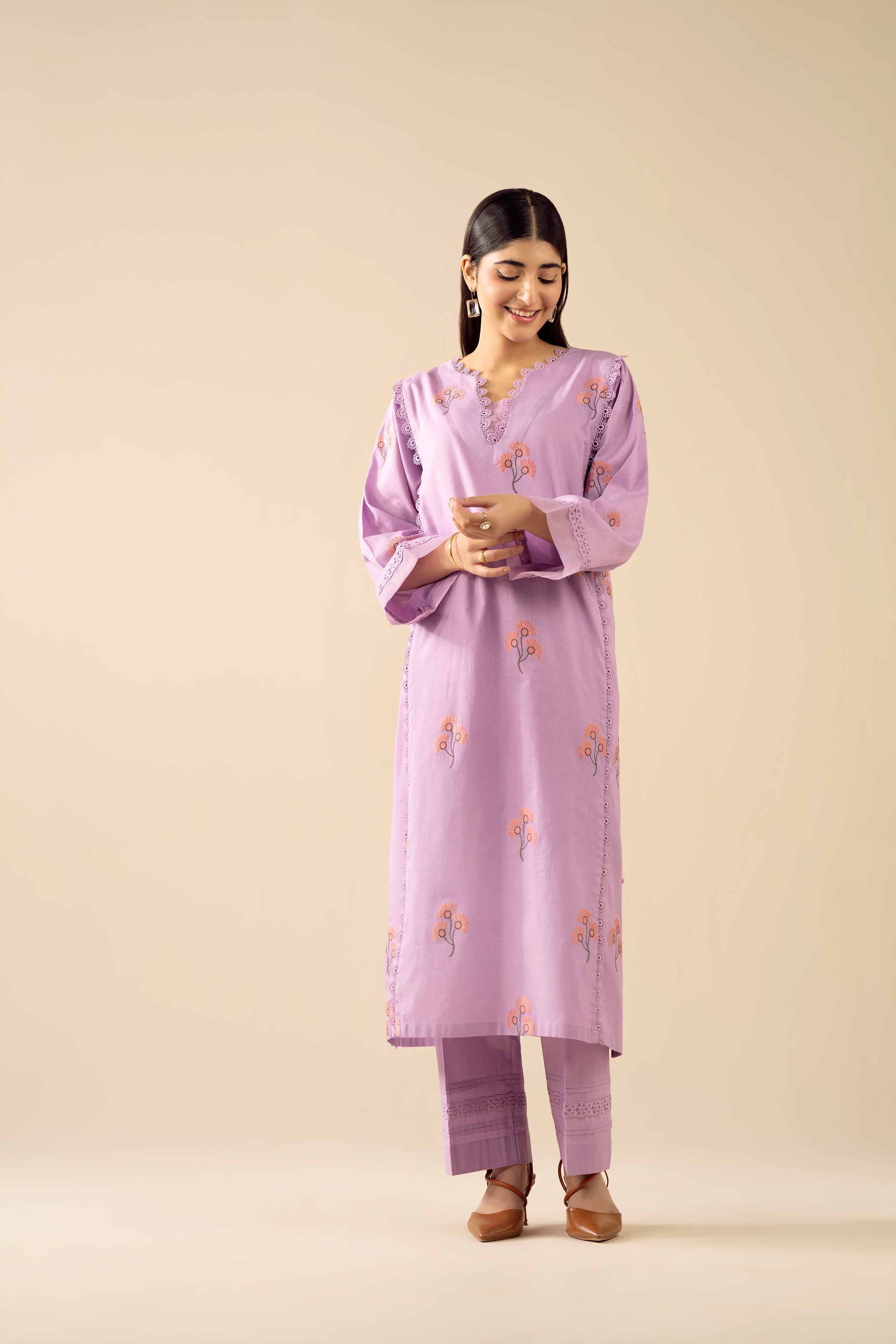 2 Piece - Basic Suit - PW25-376 READY TO WEAR Purple Jacquard 2 Pieces Solids