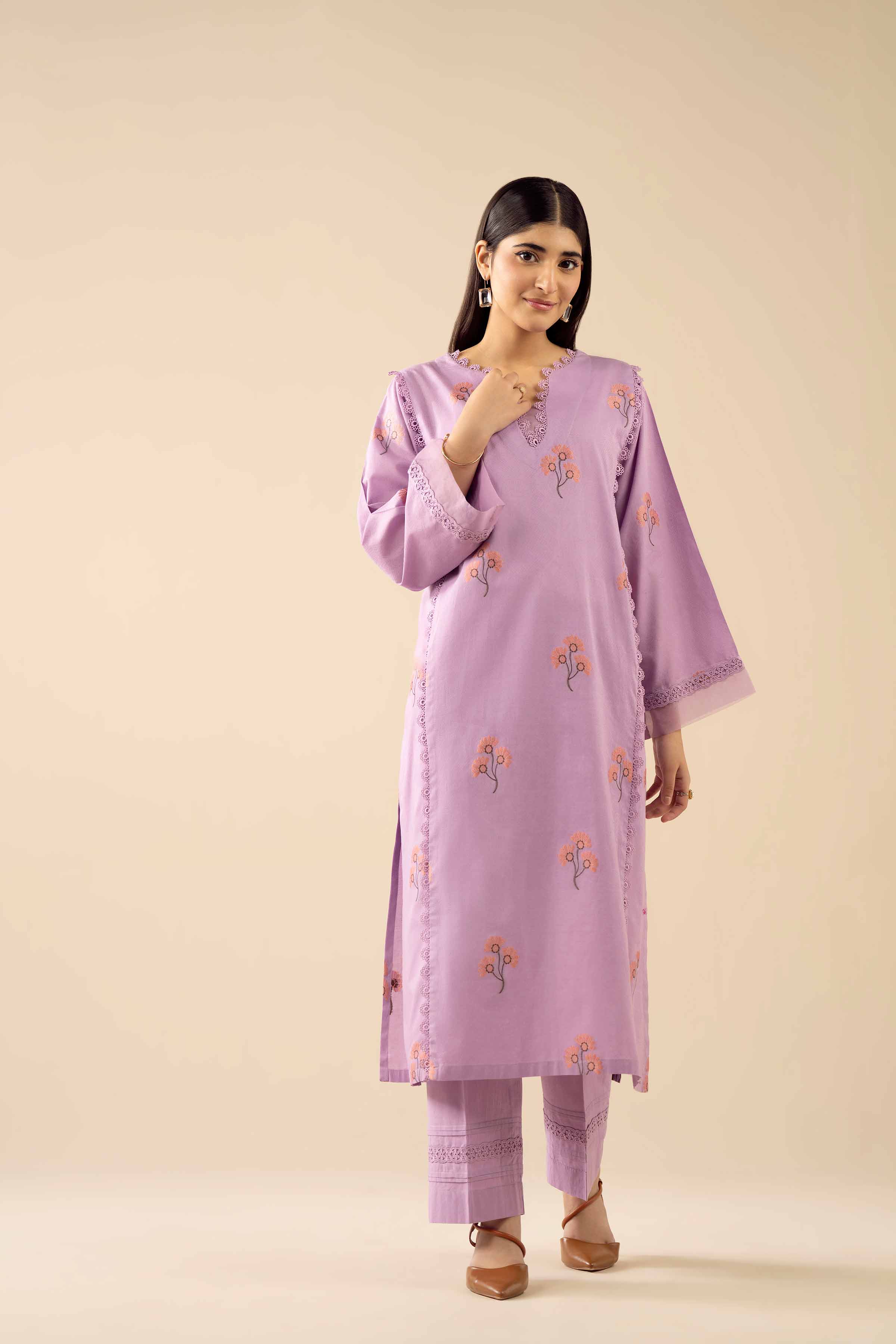 2 Piece - Basic Suit - PW25-376 READY TO WEAR Purple Jacquard 2 Pieces Solids