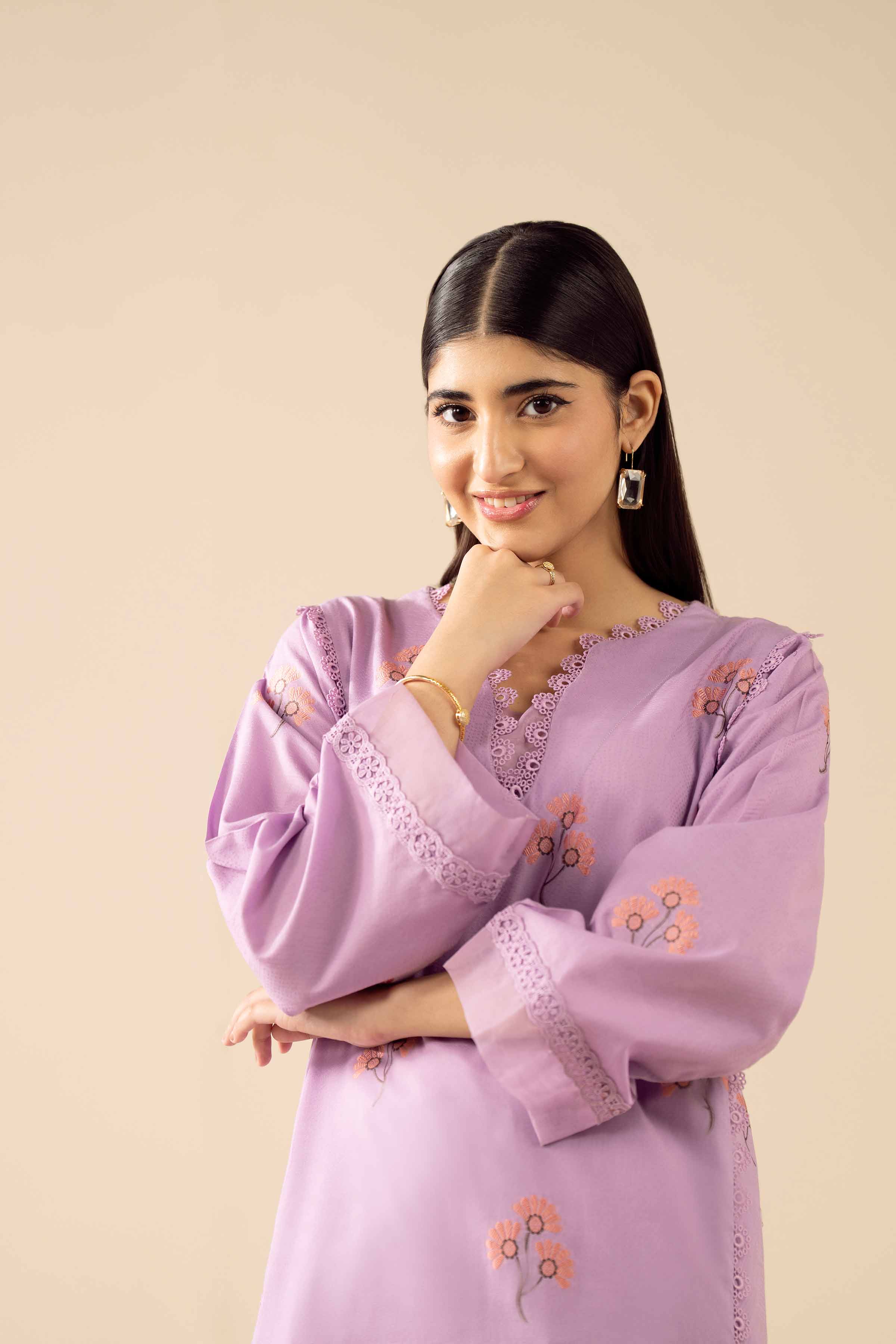 2 Piece - Basic Suit - PW25-376 READY TO WEAR Purple Jacquard 2 Pieces Solids