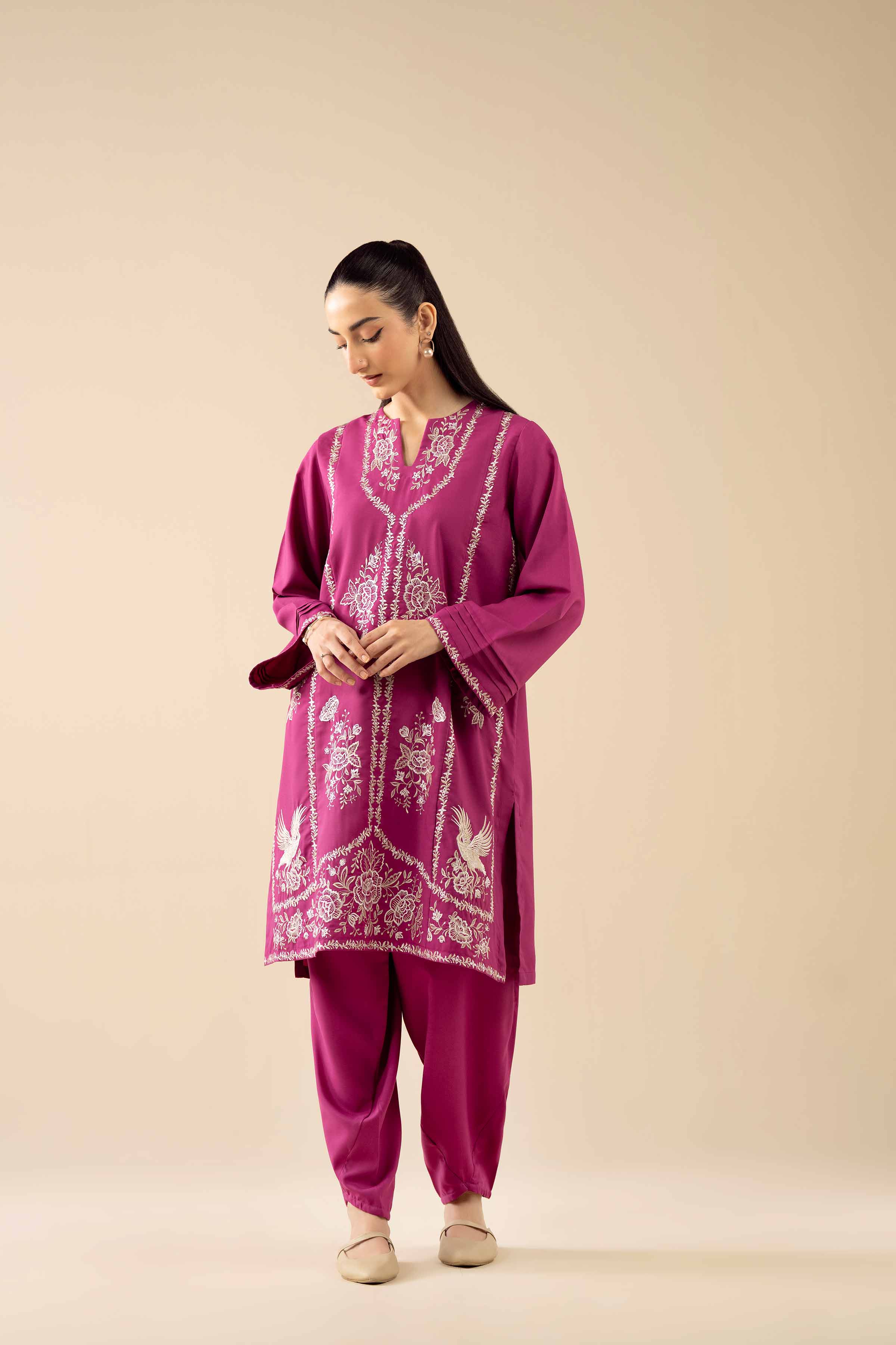 2 Piece - Embroidered Suit - PW25-379 READY TO WEAR Pink PV 2PC Embroidered