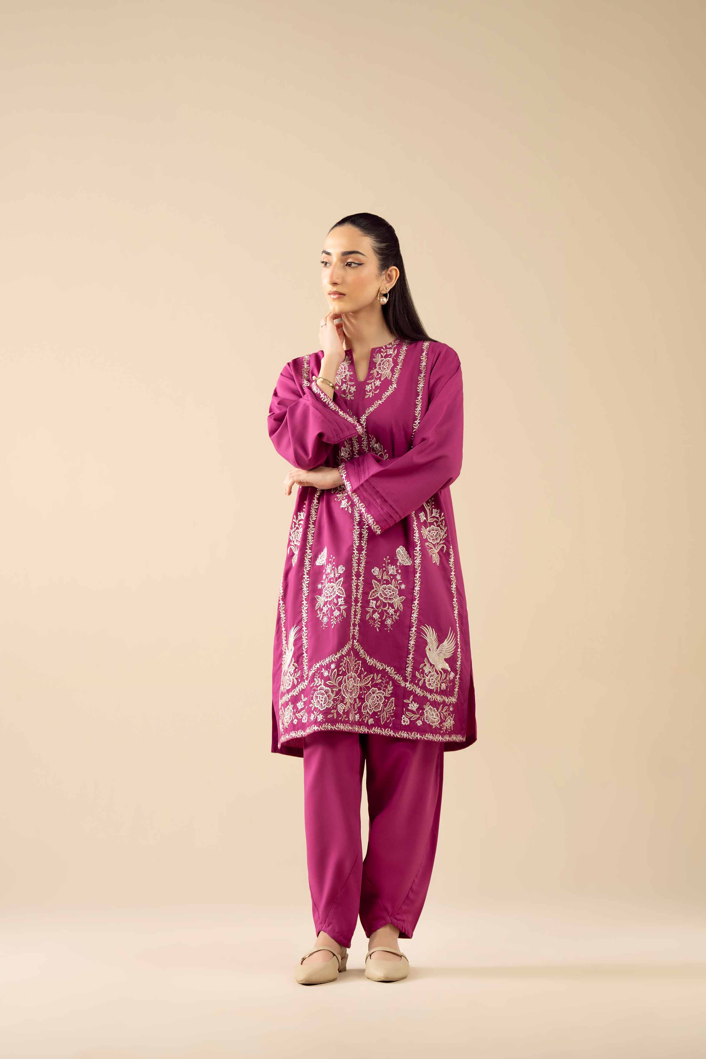 2 Piece - Embroidered Suit - PW25-379 READY TO WEAR Pink PV 2PC Embroidered