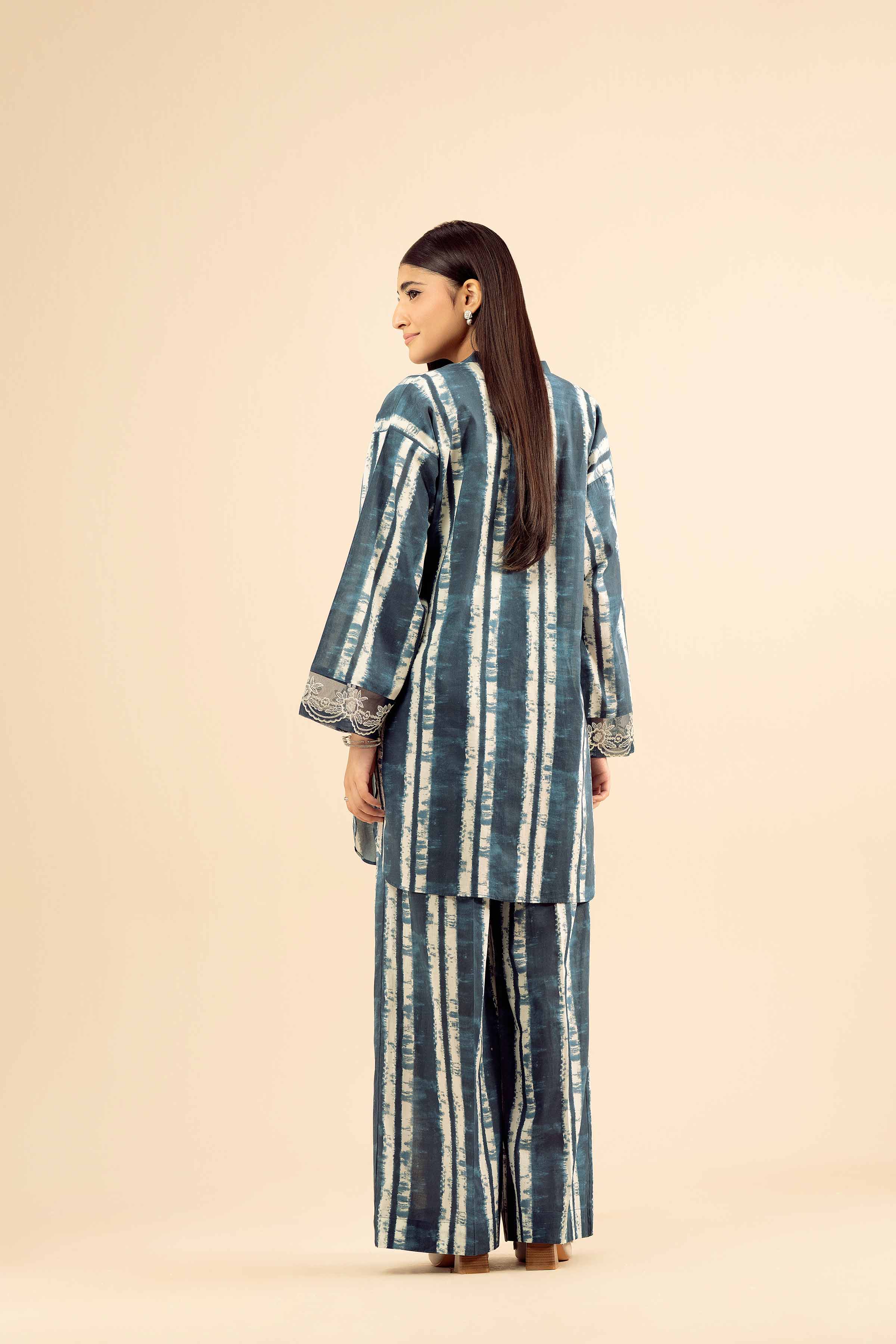 2 Piece - Printed Embroidered Suit - PW25-38 READY TO WEAR Blue Cambric 2PC Embroidered