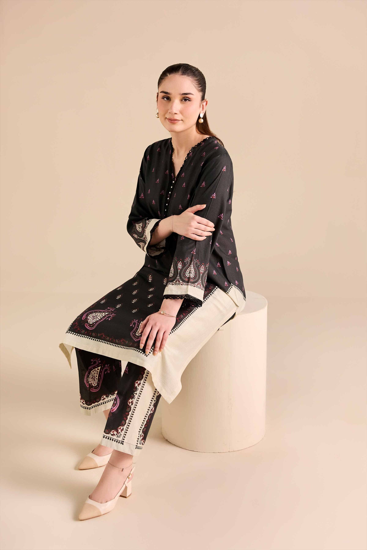 2 Piece - Printed Suit - PW25-385 Black Cambric 2PC Printed Nishat Australia